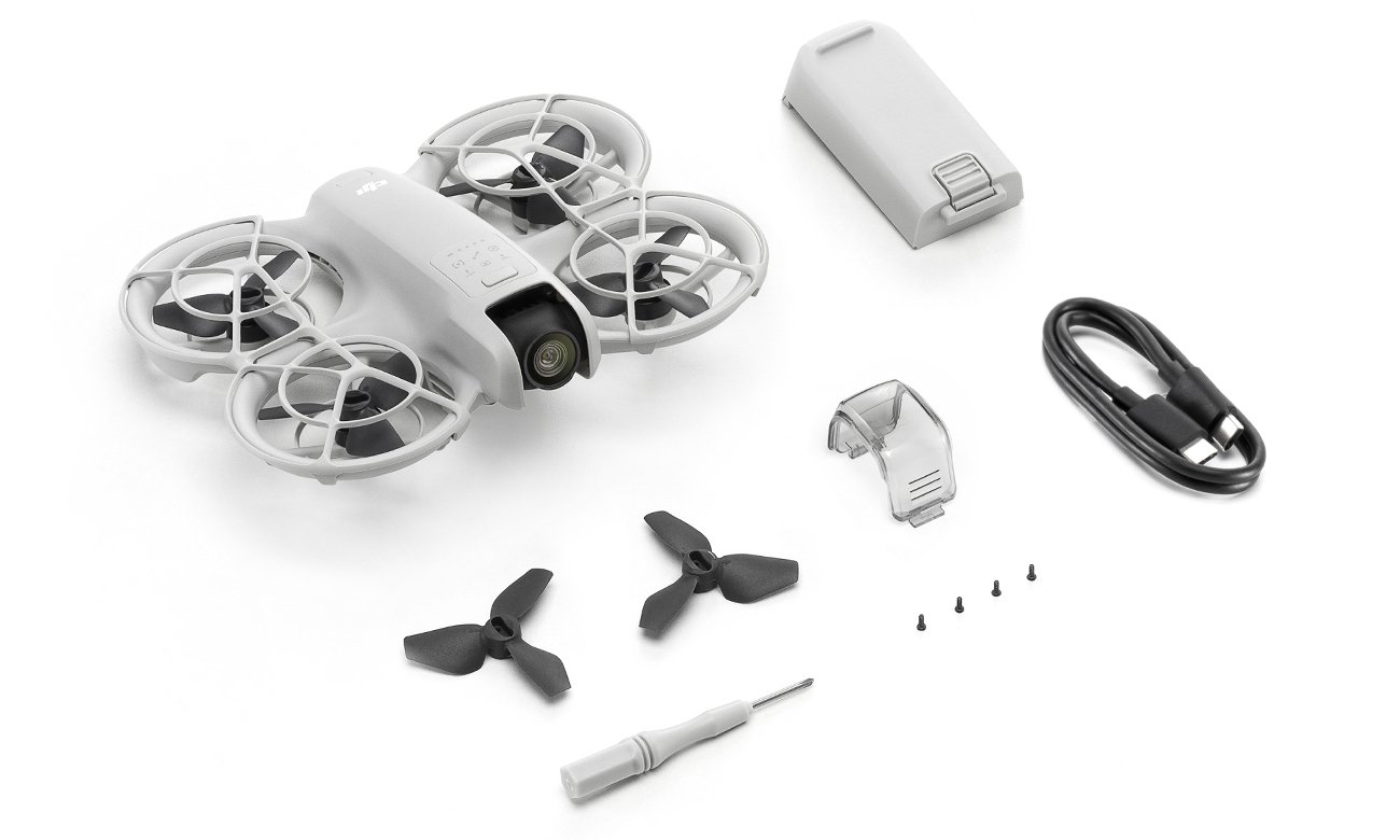 Zawartość zestawu standardowego drona DJI Neo