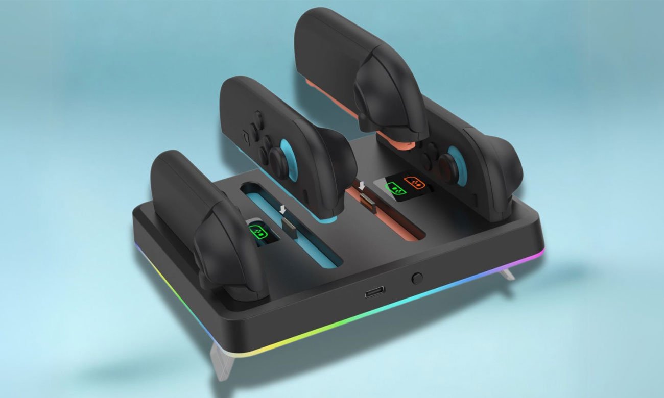 Stacja ładująca DOBE TNS-3160 RGB do Nintendo Switch Joy-Con 2 - Widok ogólny, grafika z tłem