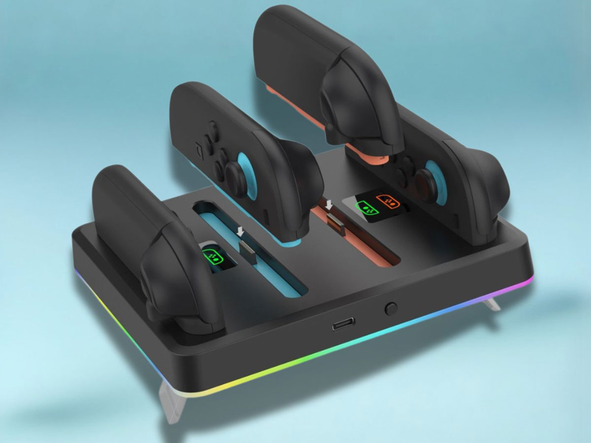 Stacja ładująca DOBE TNS-3160 RGB do Nintendo Switch Joy-Con 2 - Widok ogólny, grafika z tłem