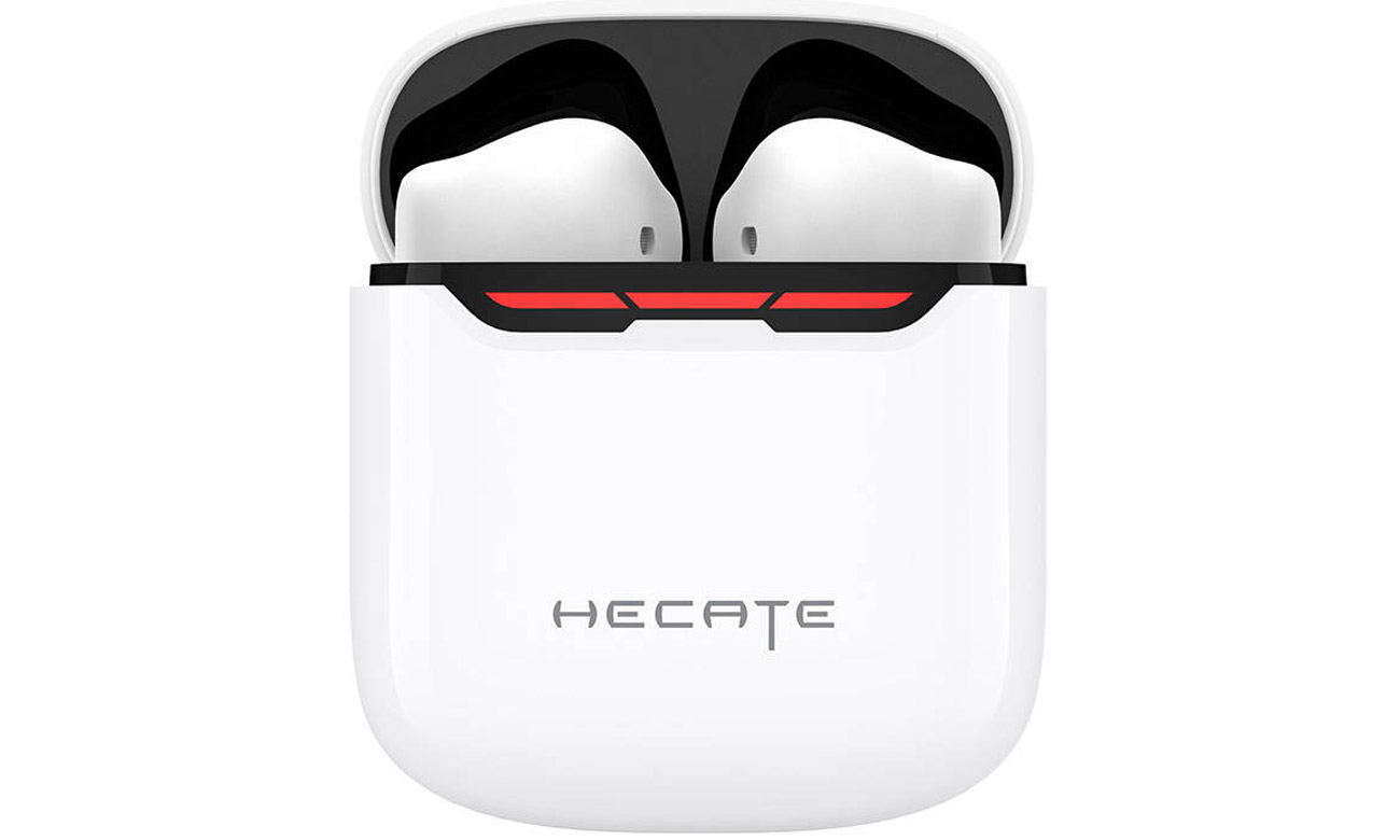 Słuchawki bezprzewodowe Edifier HECATE GM3 Plus Białe - Widok od przodu wraz z etui