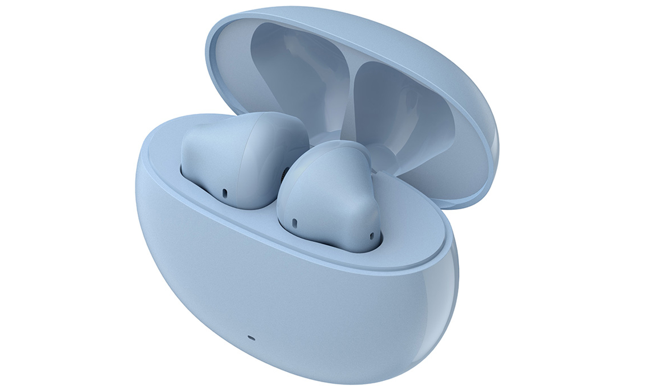 Słuchawki bezprzewodowe Edifier X2 Niebieskie - Widok od przodu pod kątem wraz otwartym etui ładującym