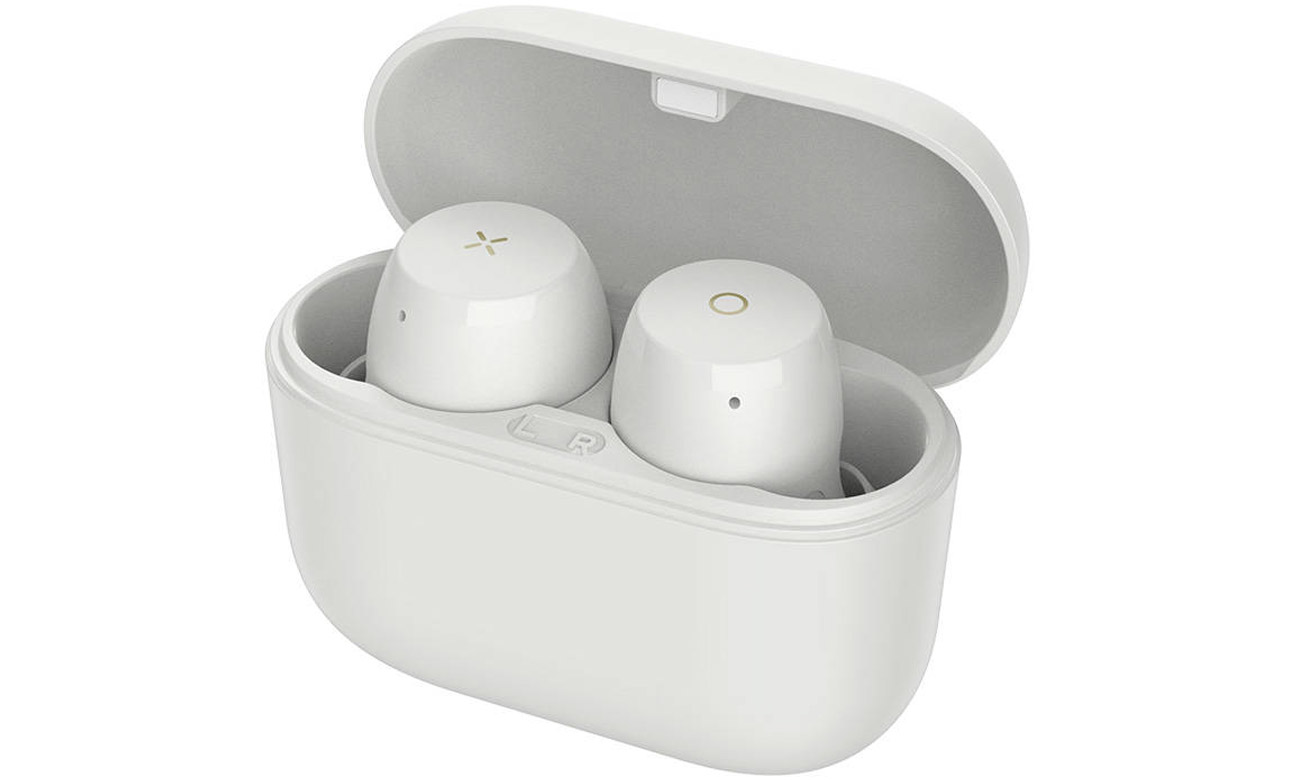 Słuchawki bezprzewodowe Edifier X3 TO-U Szare - Widok od przodu pod kątem wraz z etui