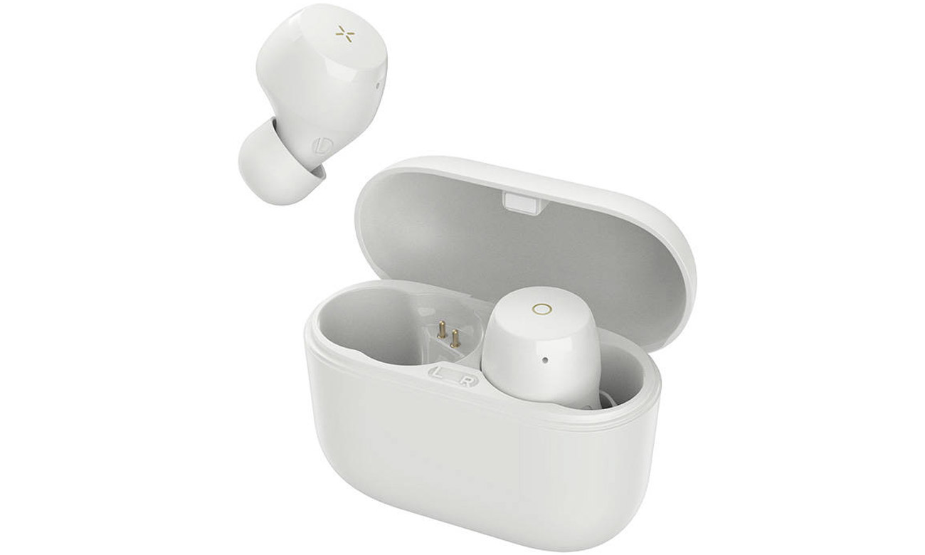 Słuchawki bezprzewodowe Edifier X3 TO-U Szare - Widok od przodu pod kątem wraz z etui