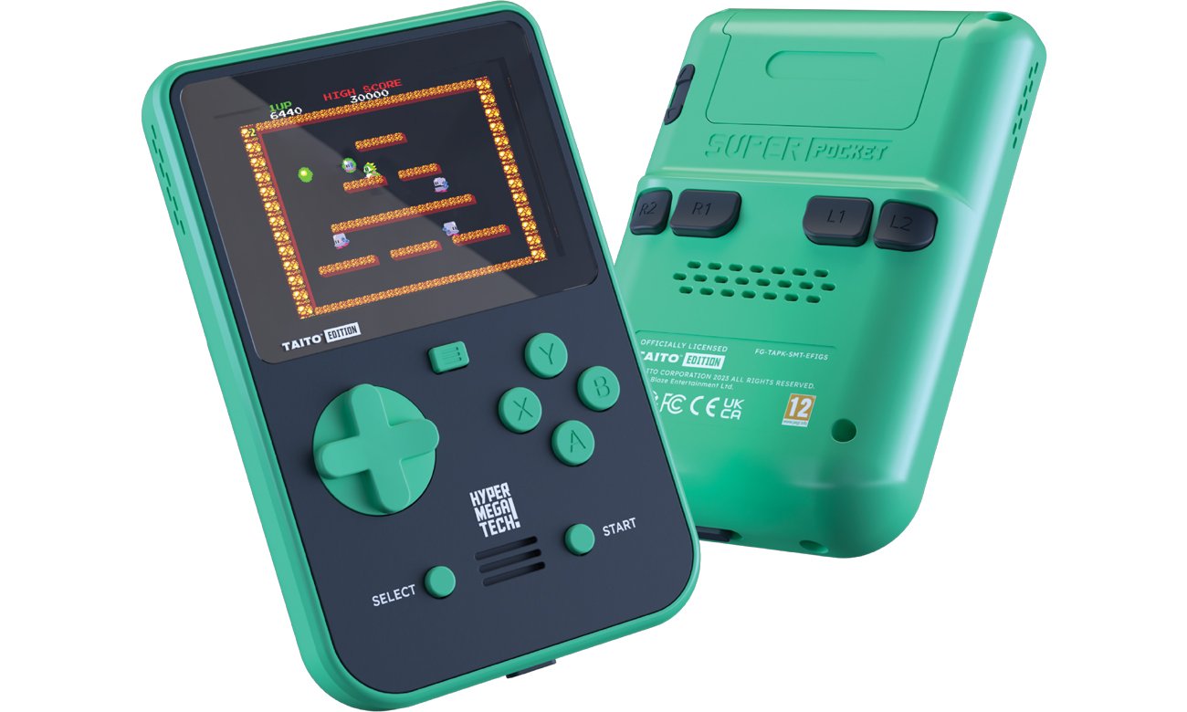 Konsola Evercade Super Pocket - TAITO - Widok od przodu i od tyłu pod kątem
