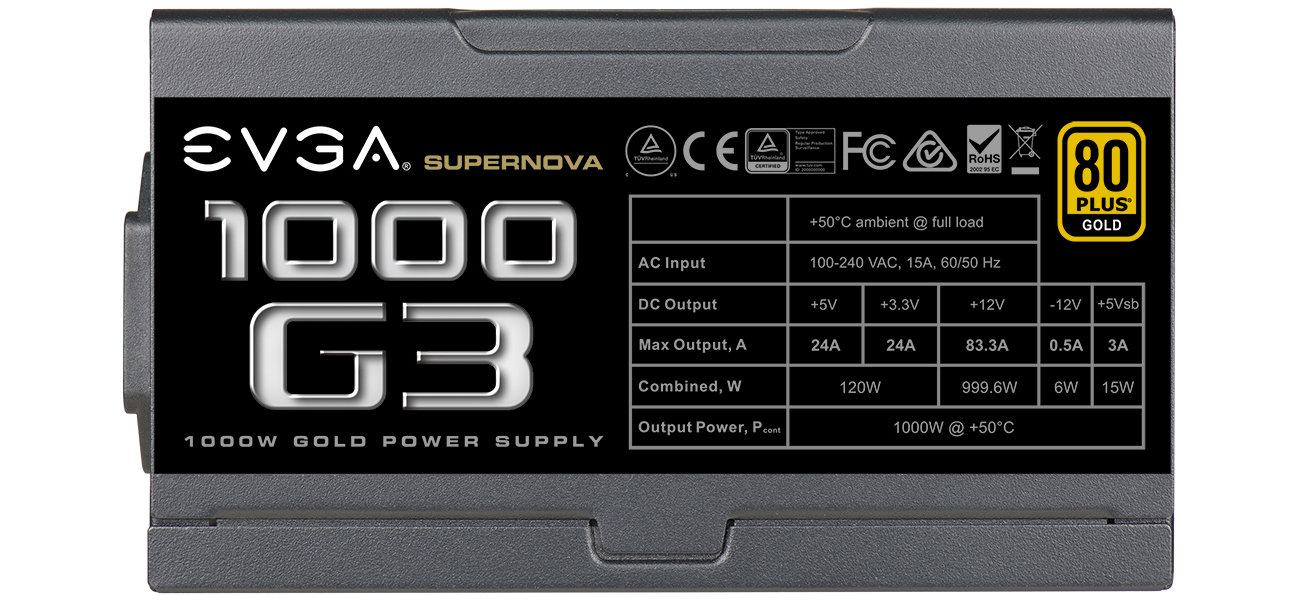 EVGA SuperNOVA 1000W G3 Certyfikat 80 PLUS Gold