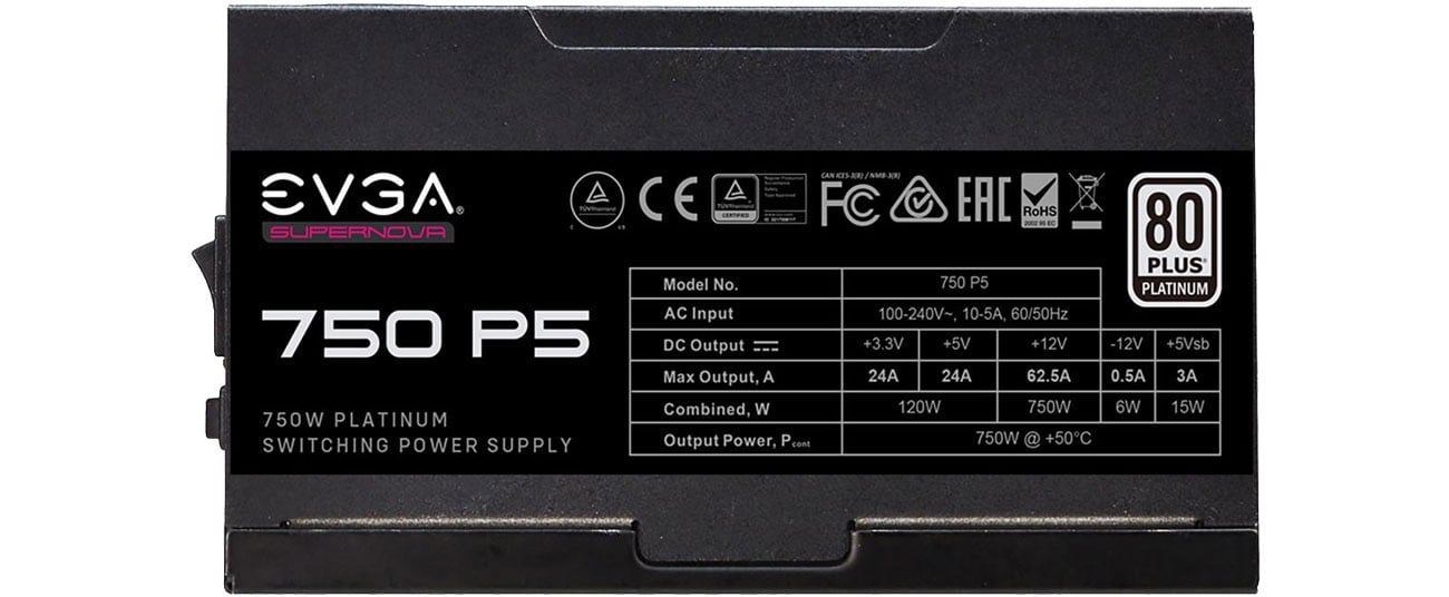EVGA P5 750 W 80 Plus Platinum parametry