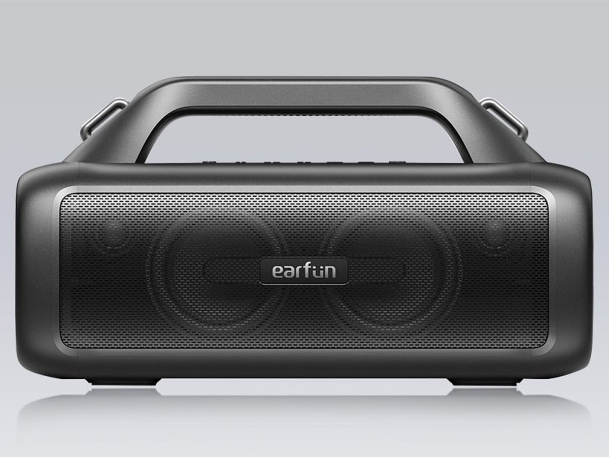 Głośnik bezprzewodowy Bluetooth EarFun UBOOM X - Widok od przodu, grafika z tłem
