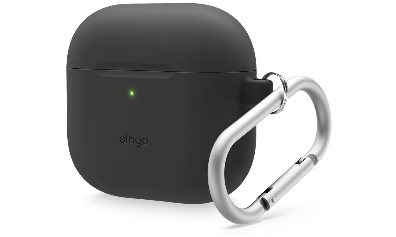 Elago Silicone Hang Case für Apple AirPods 4. Generation Schwarz - Vorderansicht im Winkel