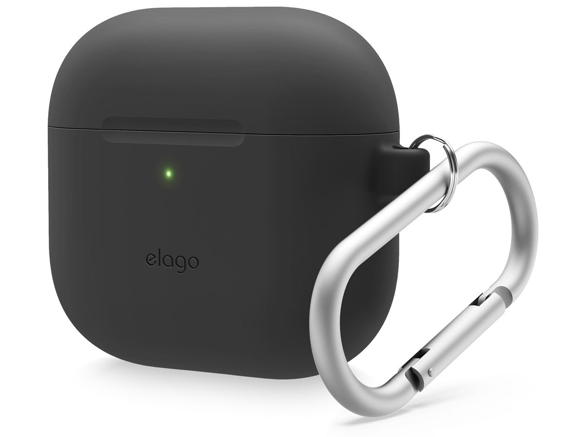 Elago Silicone Hang Case für Apple AirPods 4. Generation Schwarz - Vorderansicht im Winkel