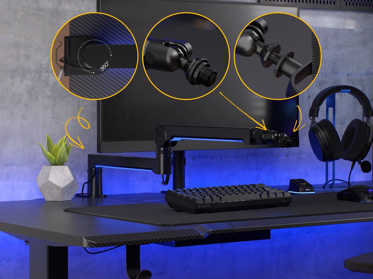 Ramię do mikrofonu ENDORFY Broadcast Low Profile RGB Boom Arm - Ukryte przewody i szybki montaż