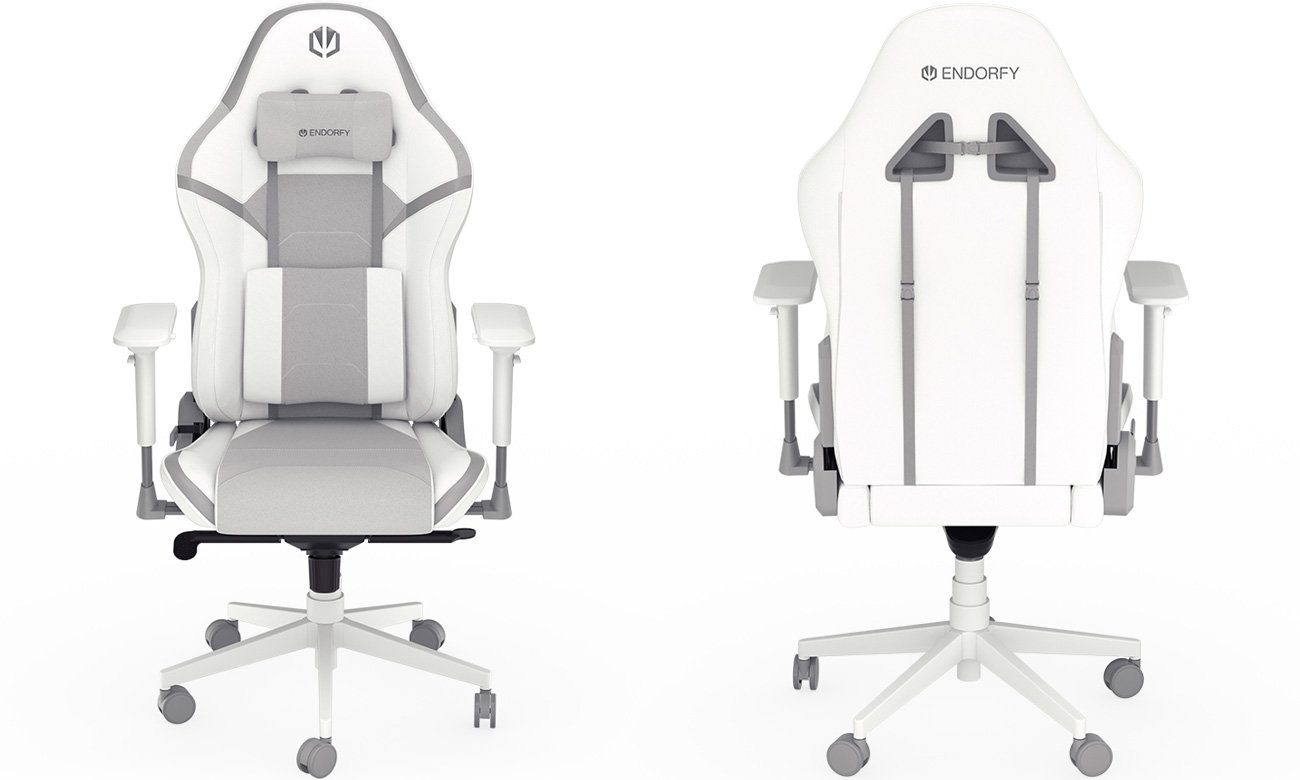 Fotel gamingowy ENDORFY Scrim Onyx White - Widok od przodu i od tyłu