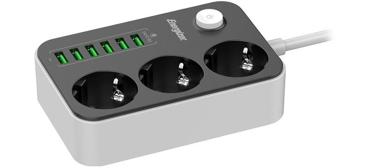 Energizer Listwa zasilająca z wyłącznikiem 4 gniazda, 4 gniazda USB-A