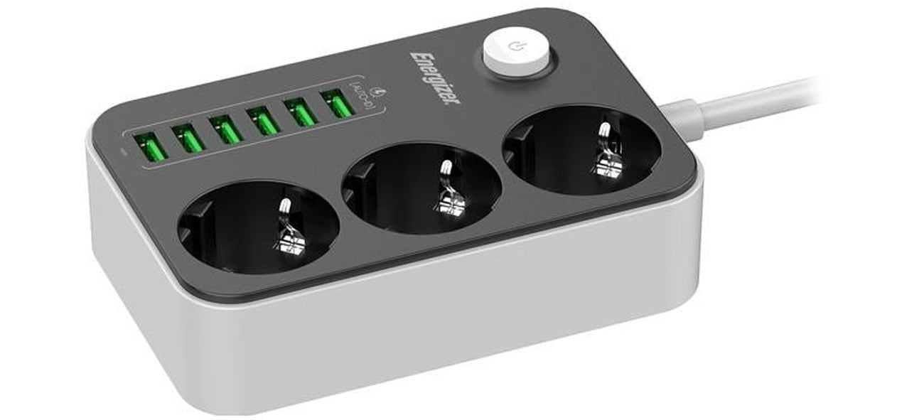 Energizer Listwa zasilająca z wyłącznikiem 4 gniazda, 4 gniazda USB-A