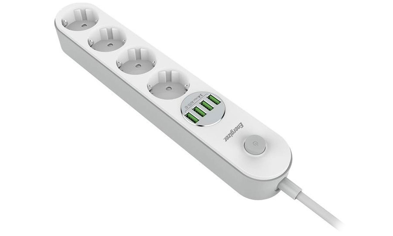 Energizer Listwa zasilająca z wyłącznikiem 3 gniazda, 6 gniazd USB-A