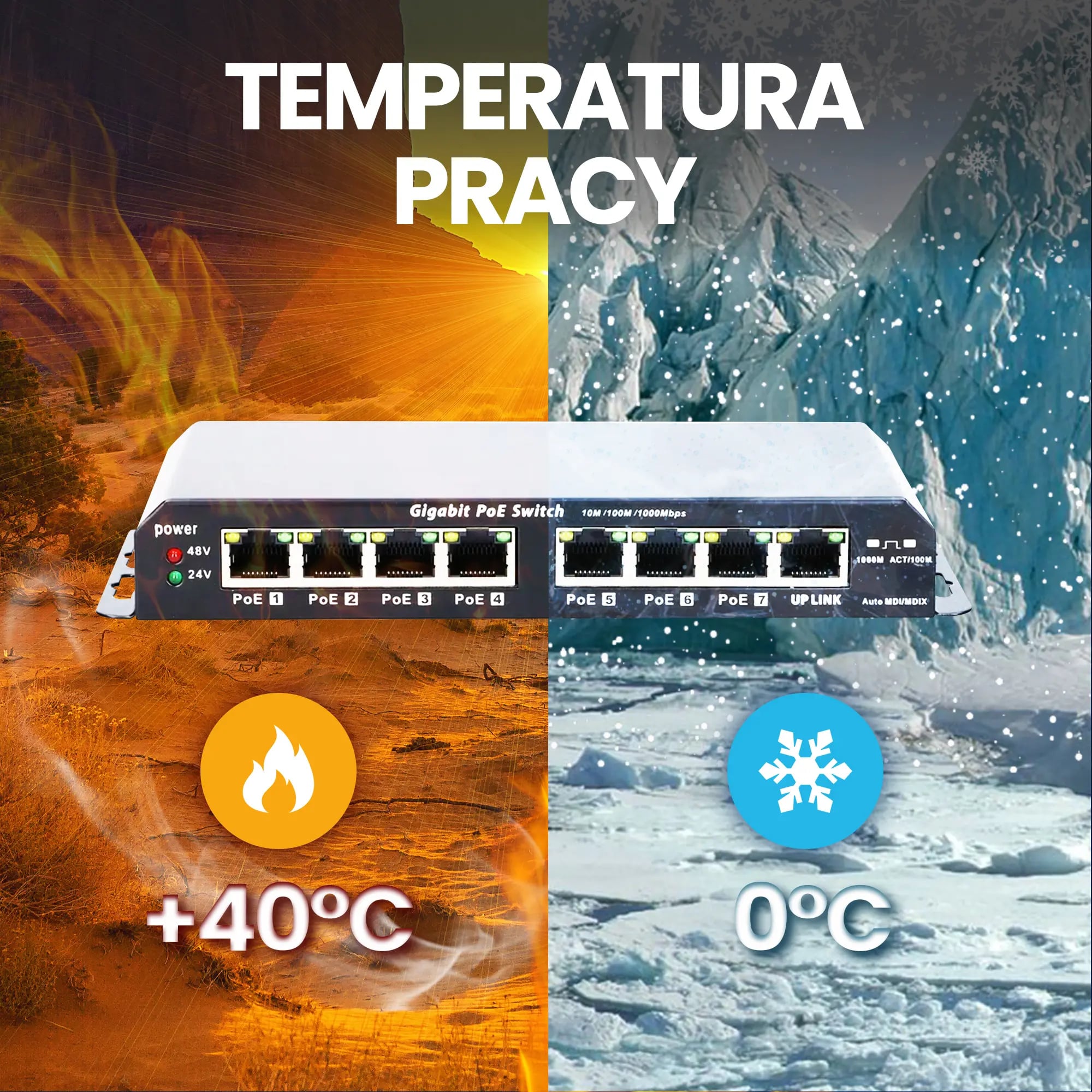 Extralink KRATOS | Switch PoE | 7x Gigabit PoE, 1x Uplink RJ45, Zasilacz 24V 2.5A, Moc 60W
