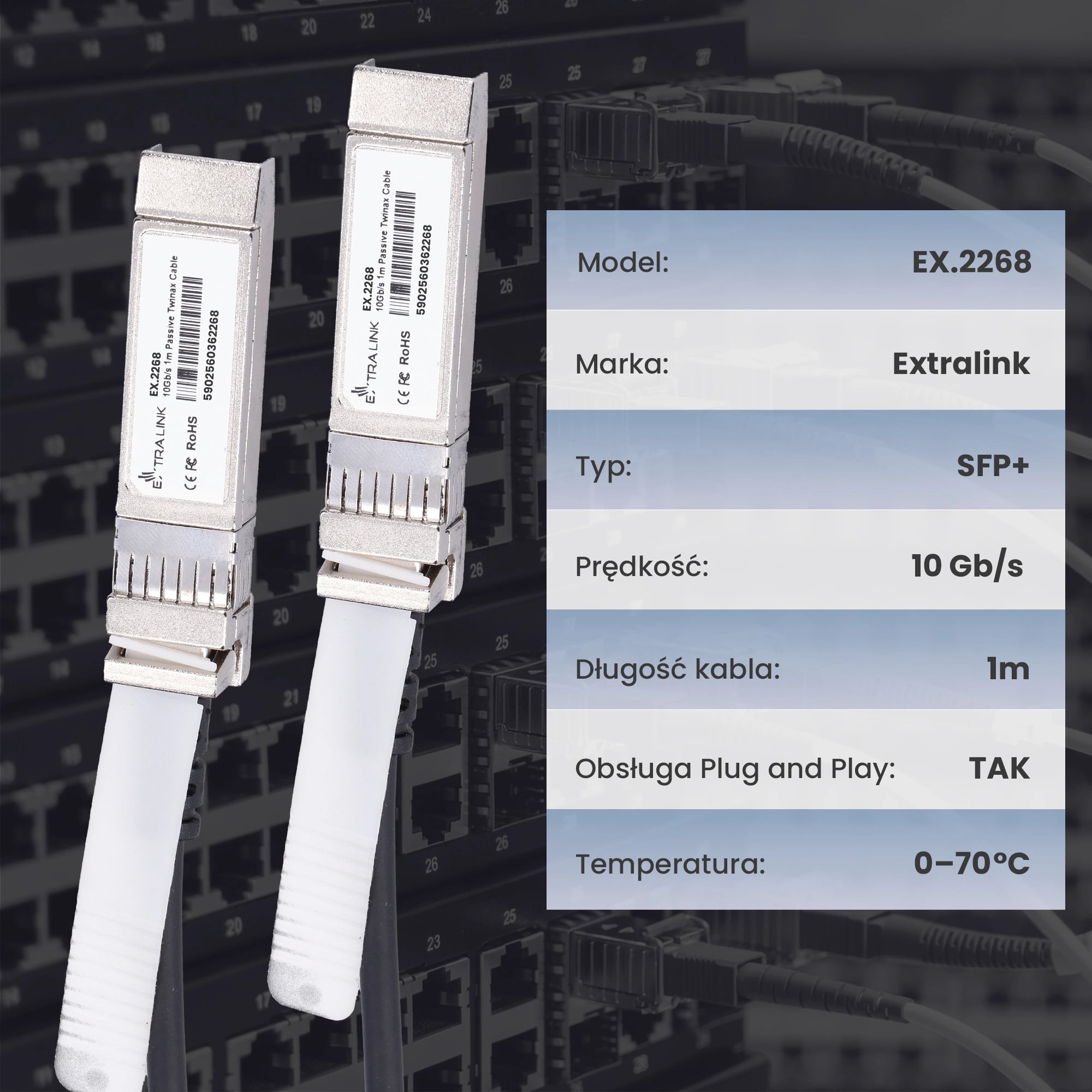 Extralink DAC SFP+ | Kabel SFP+ DAC | 10Gbps, 1m, AWG30