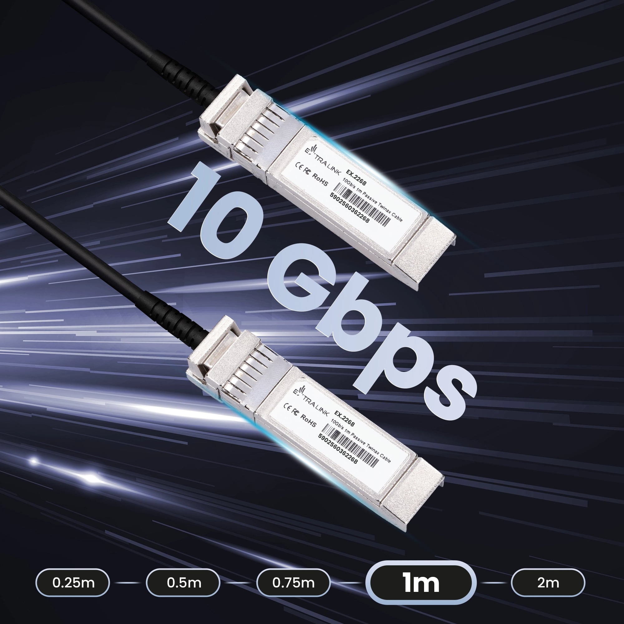 Extralink DAC SFP+ | Kabel SFP+ DAC | 10Gbps, 1m, AWG30