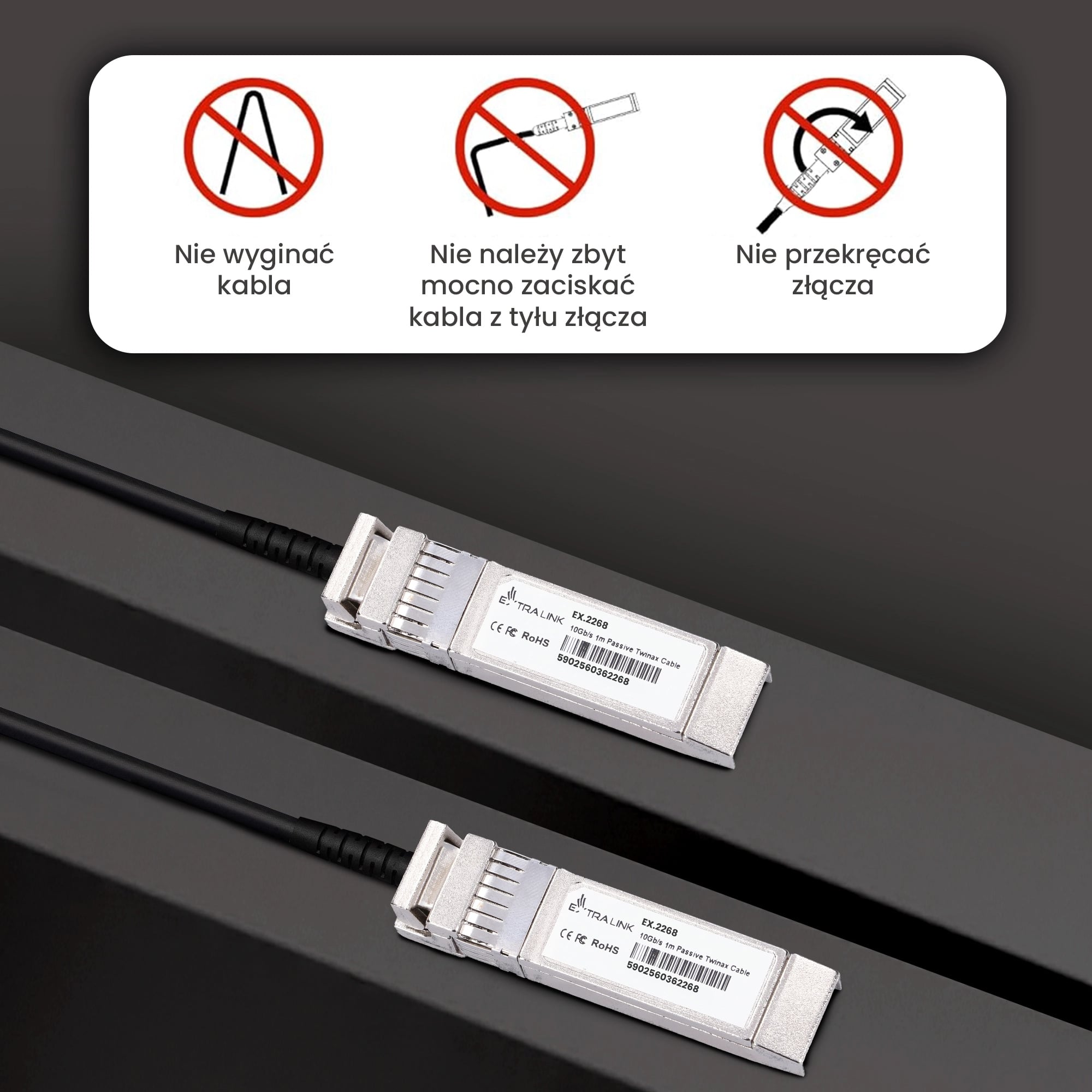 Extralink DAC SFP+ | Kabel SFP+ DAC | 10Gbps, 1m, AWG30
