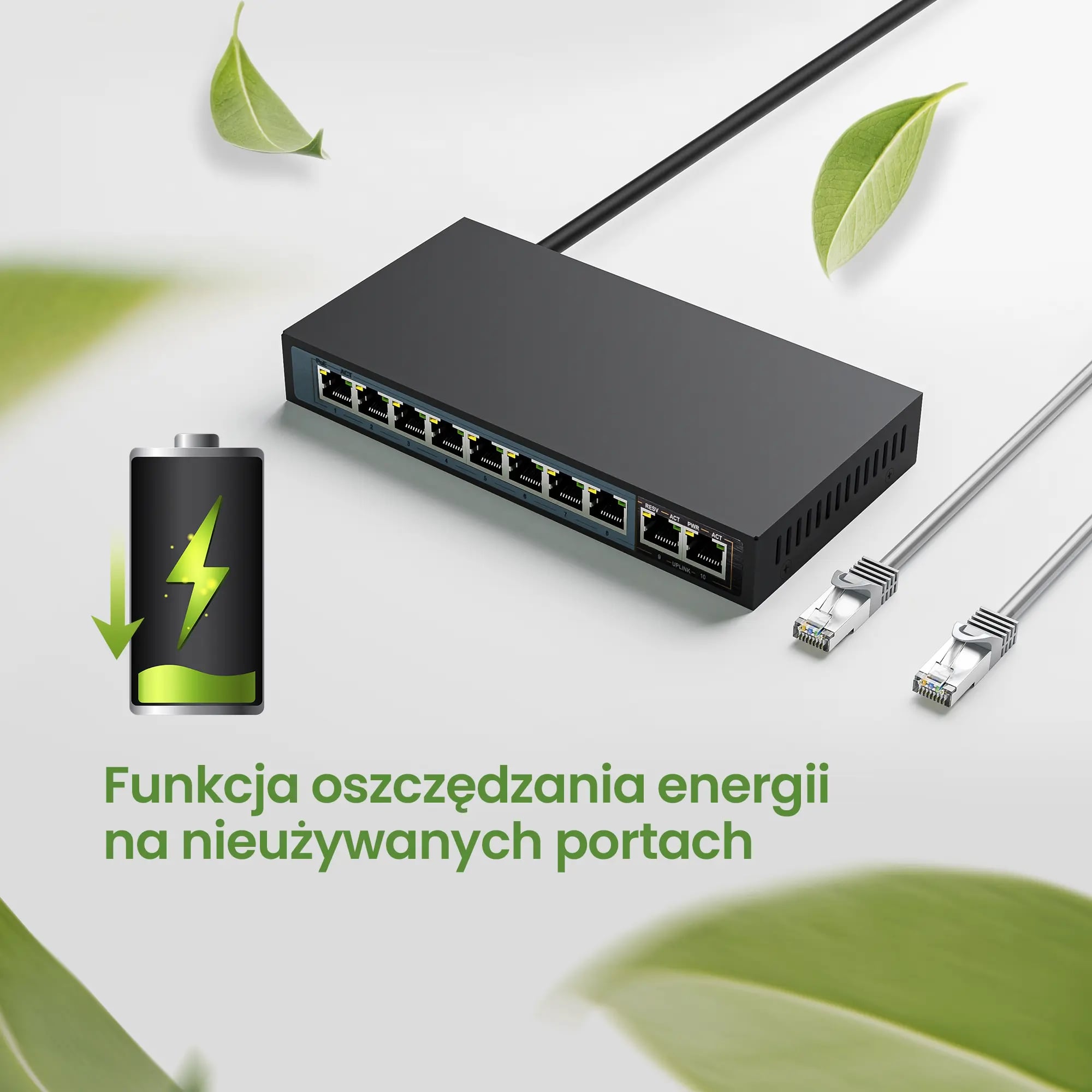 Extralink CERES | Switch PoE | 8x 100Mb/s PoE/PoE+, 2x RJ45 Uplink 100Mb/s, 96W