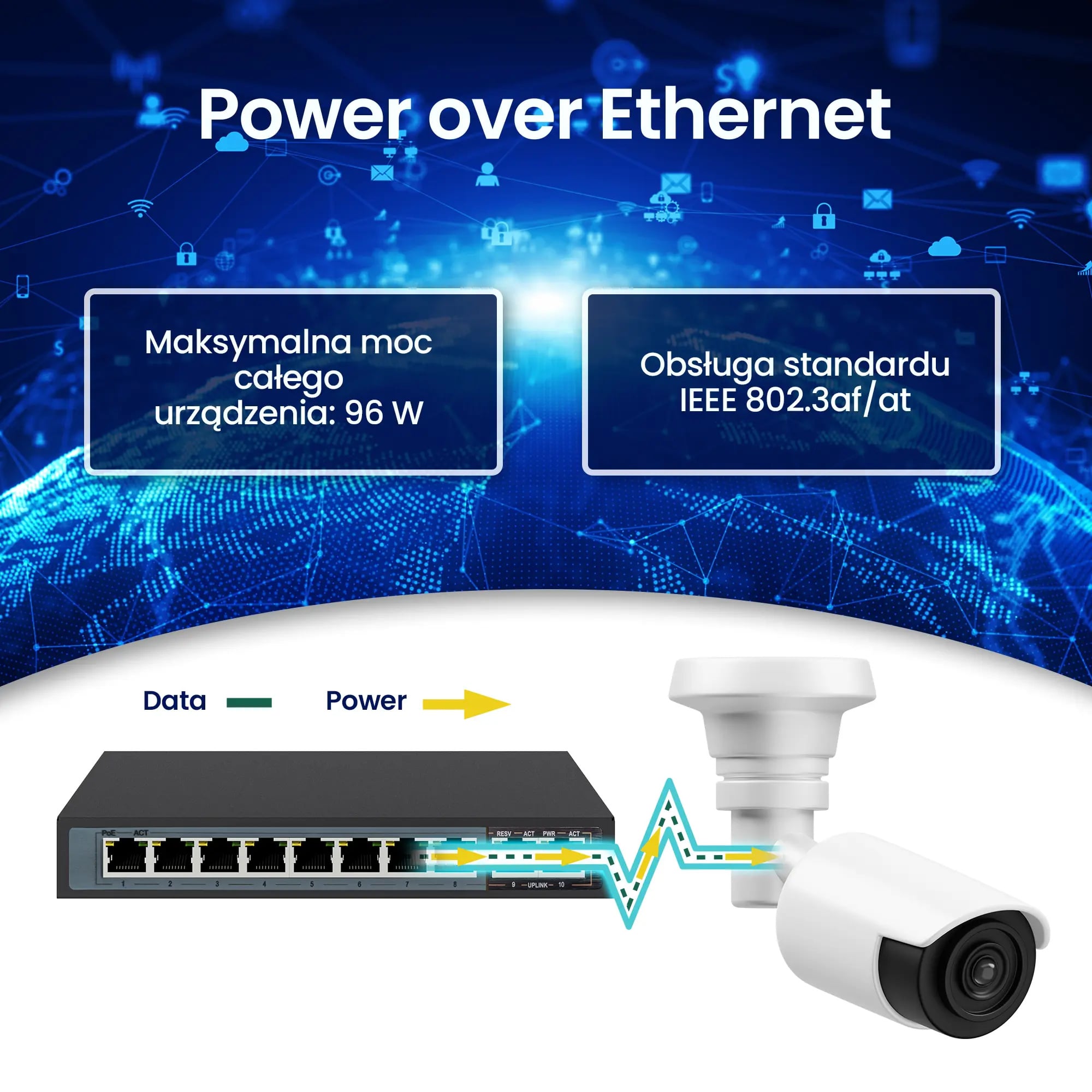 Extralink CERES | Switch PoE | 8x 100Mb/s PoE/PoE+, 2x RJ45 Uplink 100Mb/s, 96W