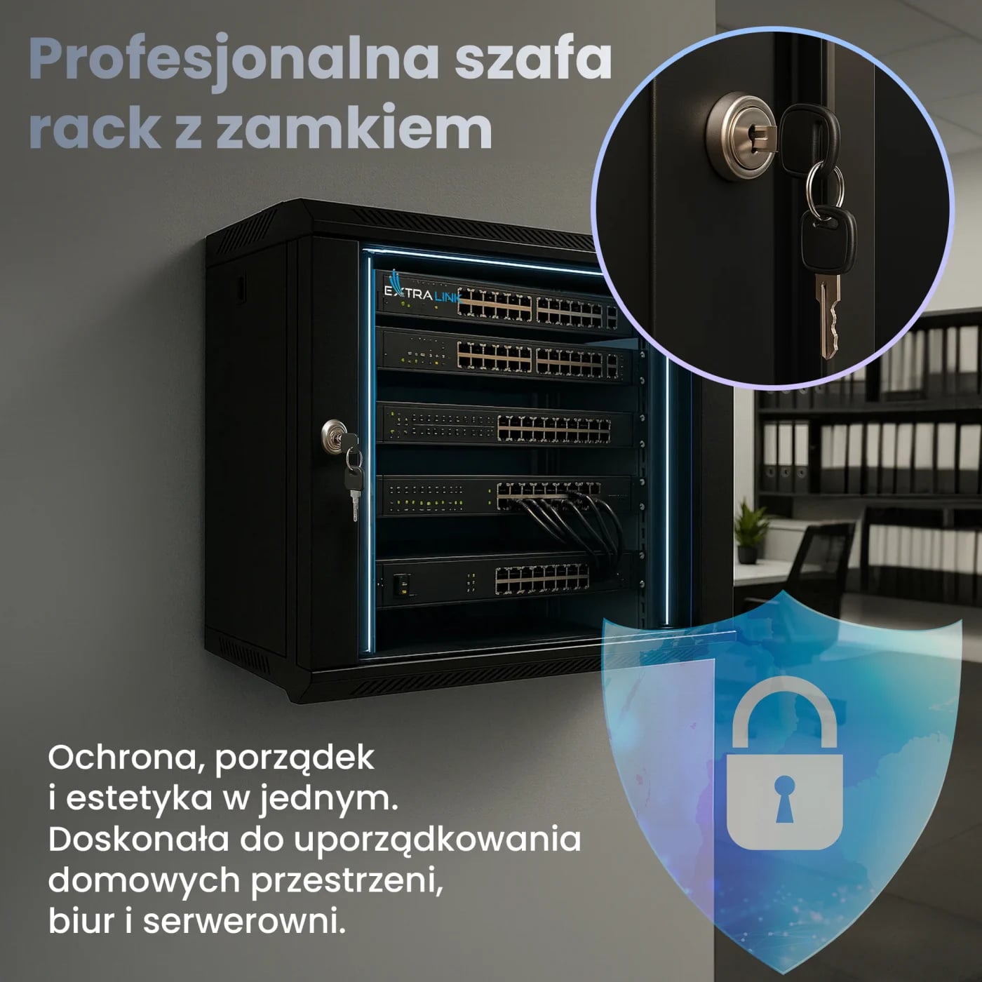 Extralink 4U 600x450 Czarna | Szafa rack | montowana na ścianie