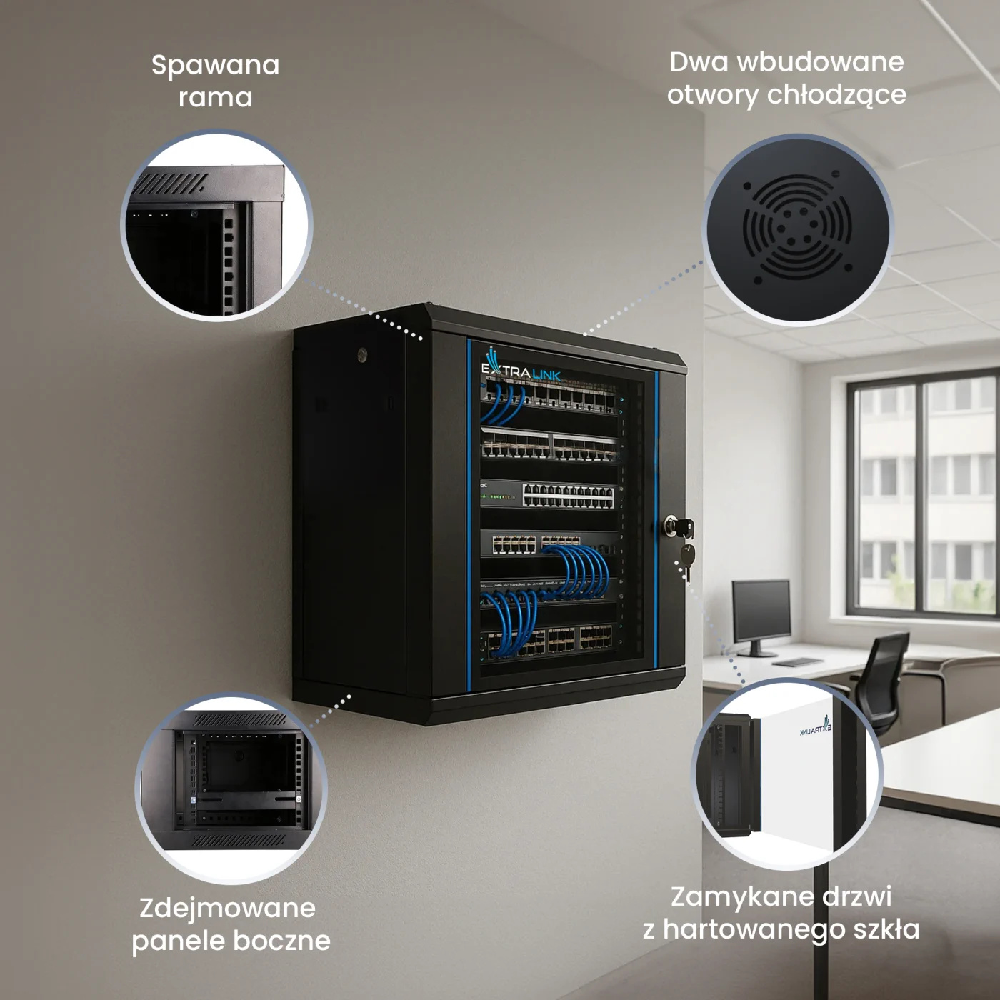 Extralink 4U 600x600 Czarna | Szafa rack | montowana na ścianie