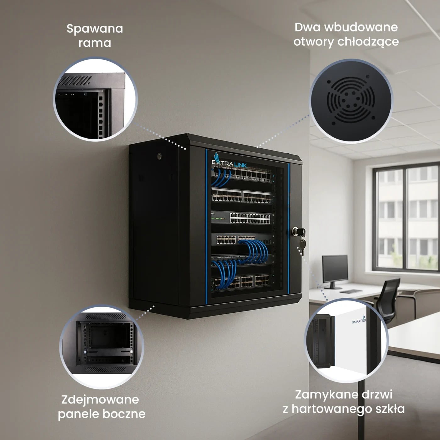 Extralink 9U 600x600 Czarna | Szafa rack | montowana na ścianie