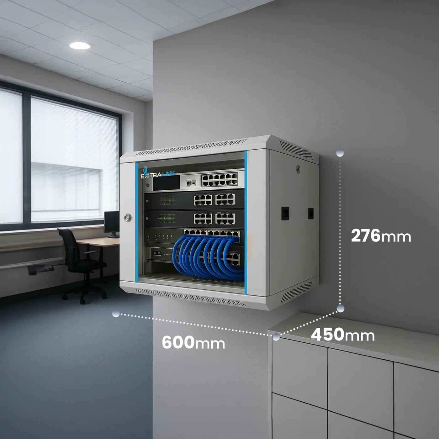 Extralink 4U 600x450 Szara | Szafa rack | montowana na ścianie
