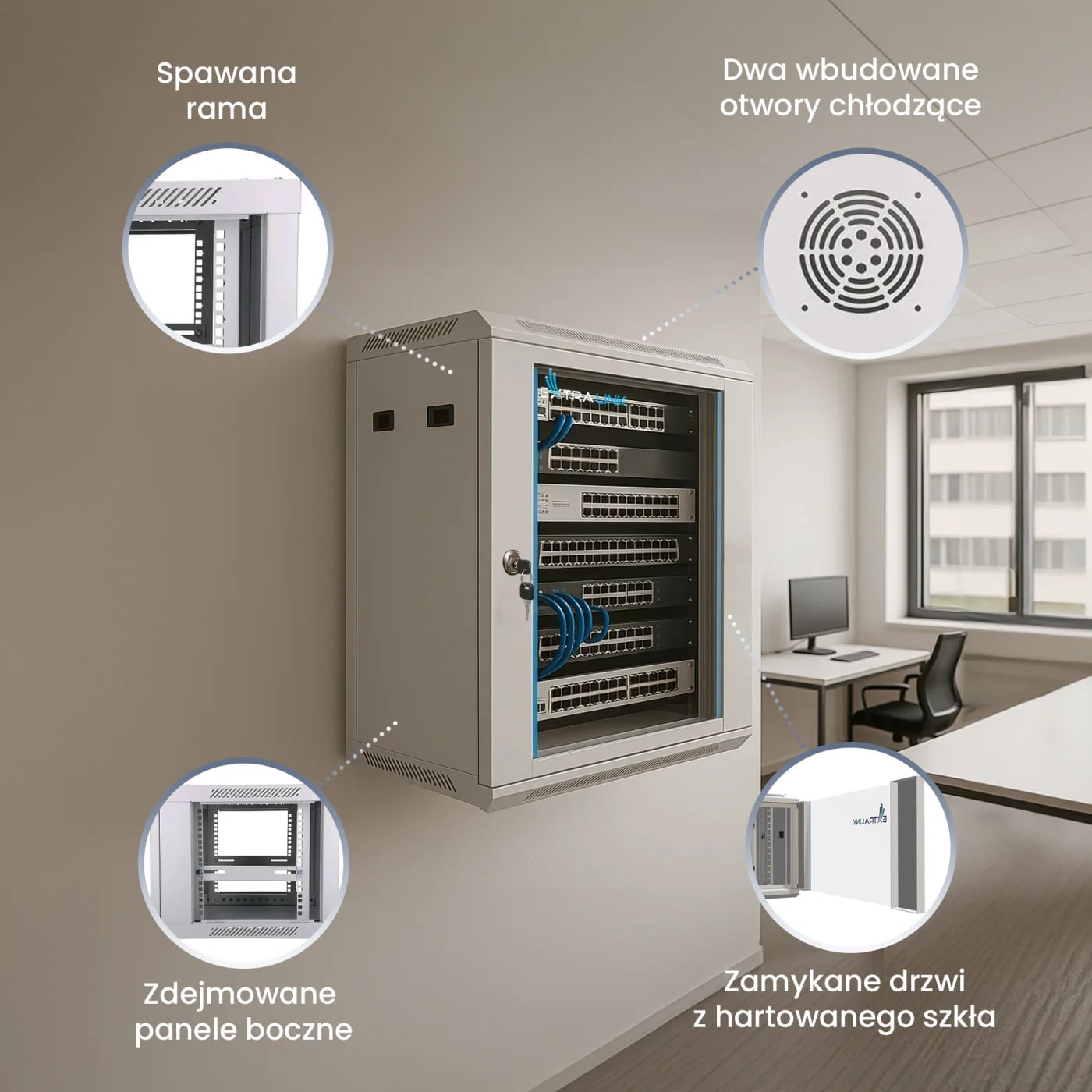 Extralink 4U 600x450 Szara | Szafa rack | montowana na ścianie