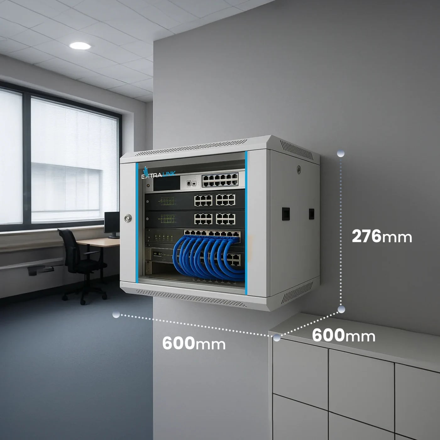 Extralink 4U 600x600 Szara | Szafa rack | montowana na ścianie