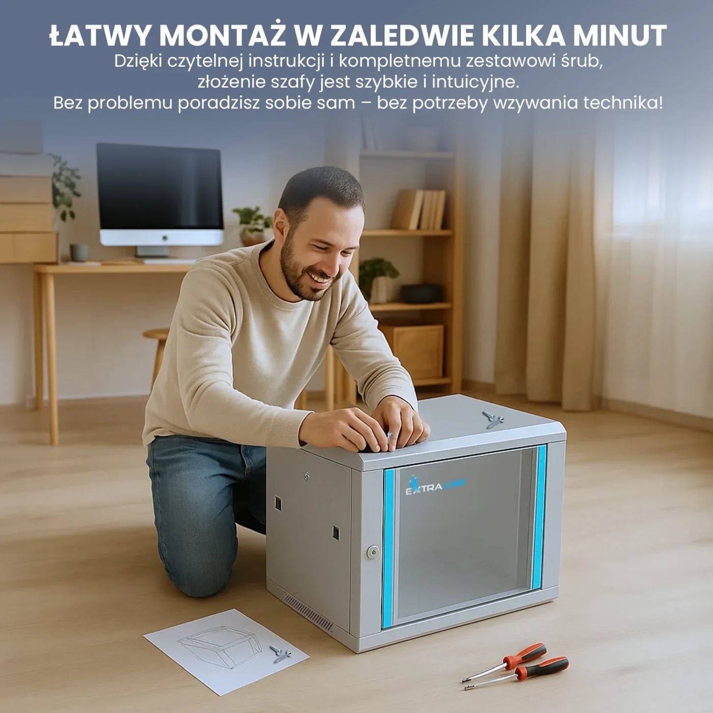 Extralink 6U 600x600 Szara | Szafa rack | montowana na ścianie