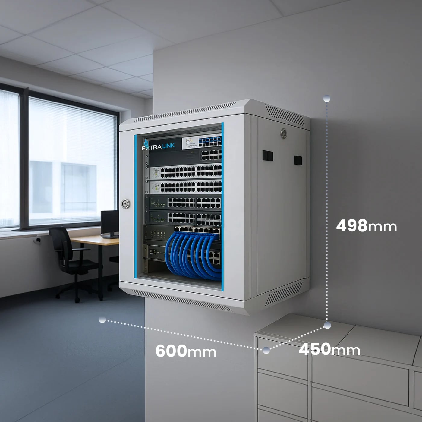 Extralink 9U 600x450 Szara | Szafa rack | montowana na ścianie