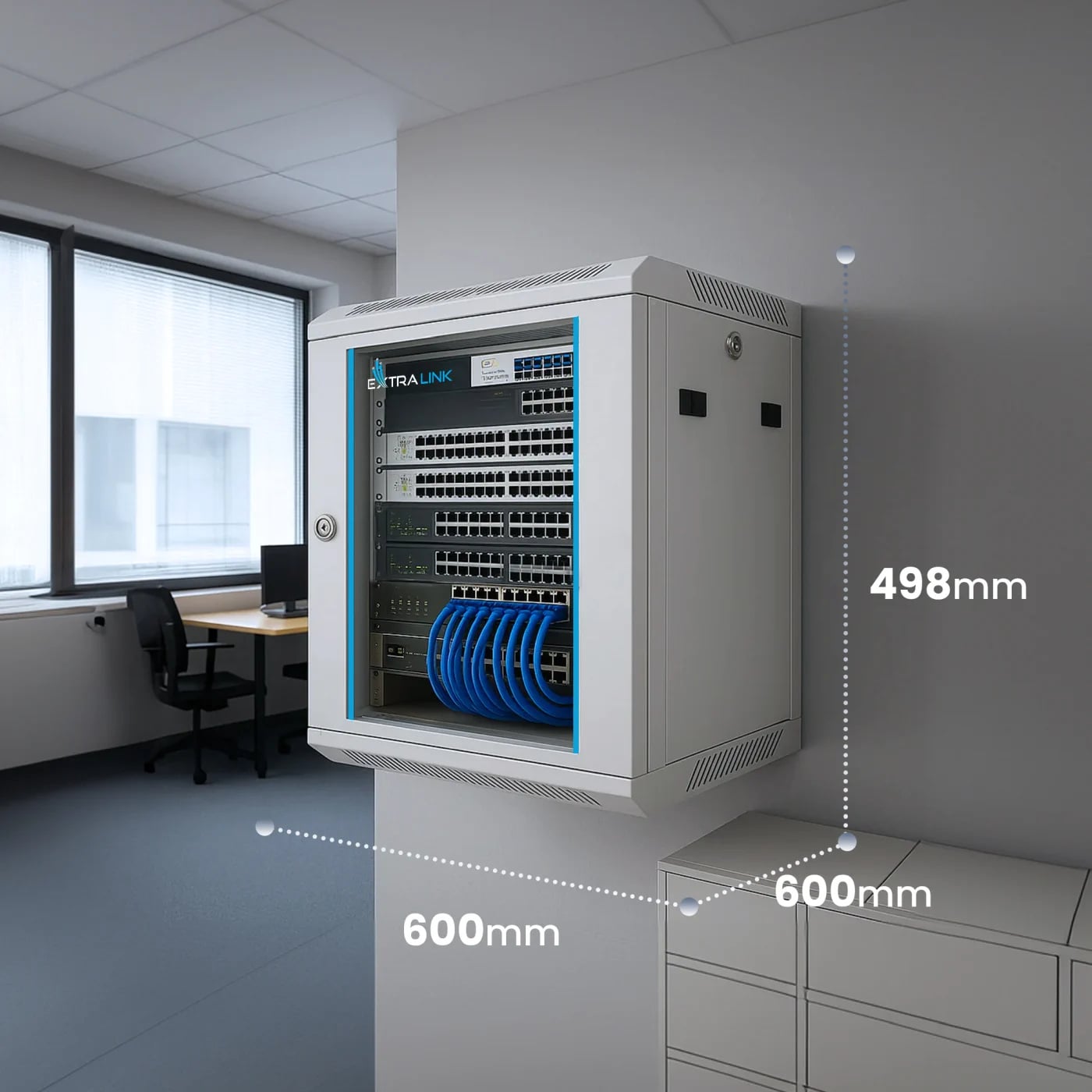 Extralink 9U 600x600 Szara | Szafa rack | montowana na ścianie