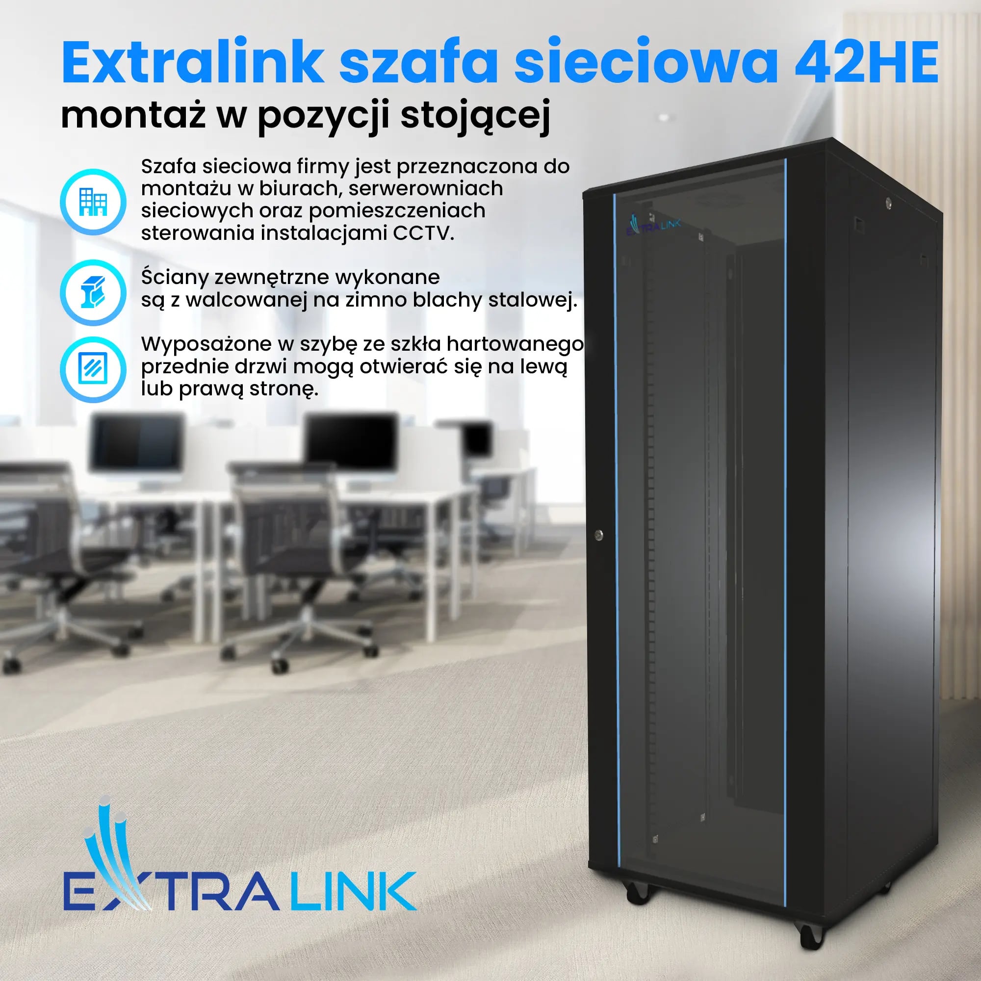 Extralink 42U 600x800 Czarna | Szafa rack | stojąca