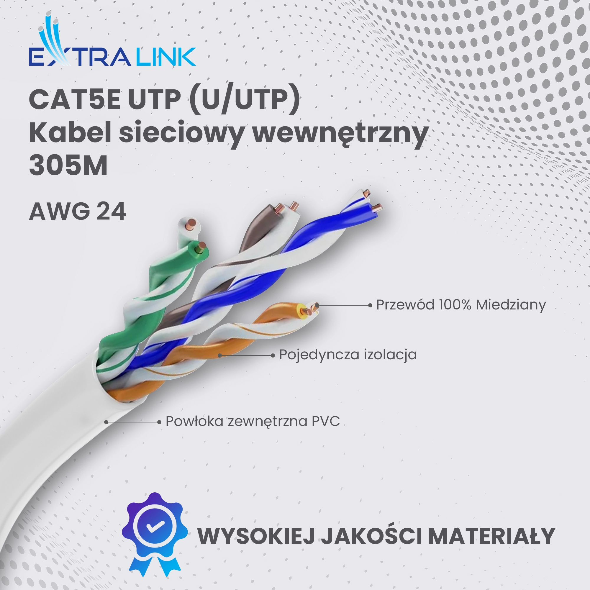 Extralink CAT5E UTP (U/UTP) V2 Wewnętrzny | Kabel sieciowy skrętka | 305M