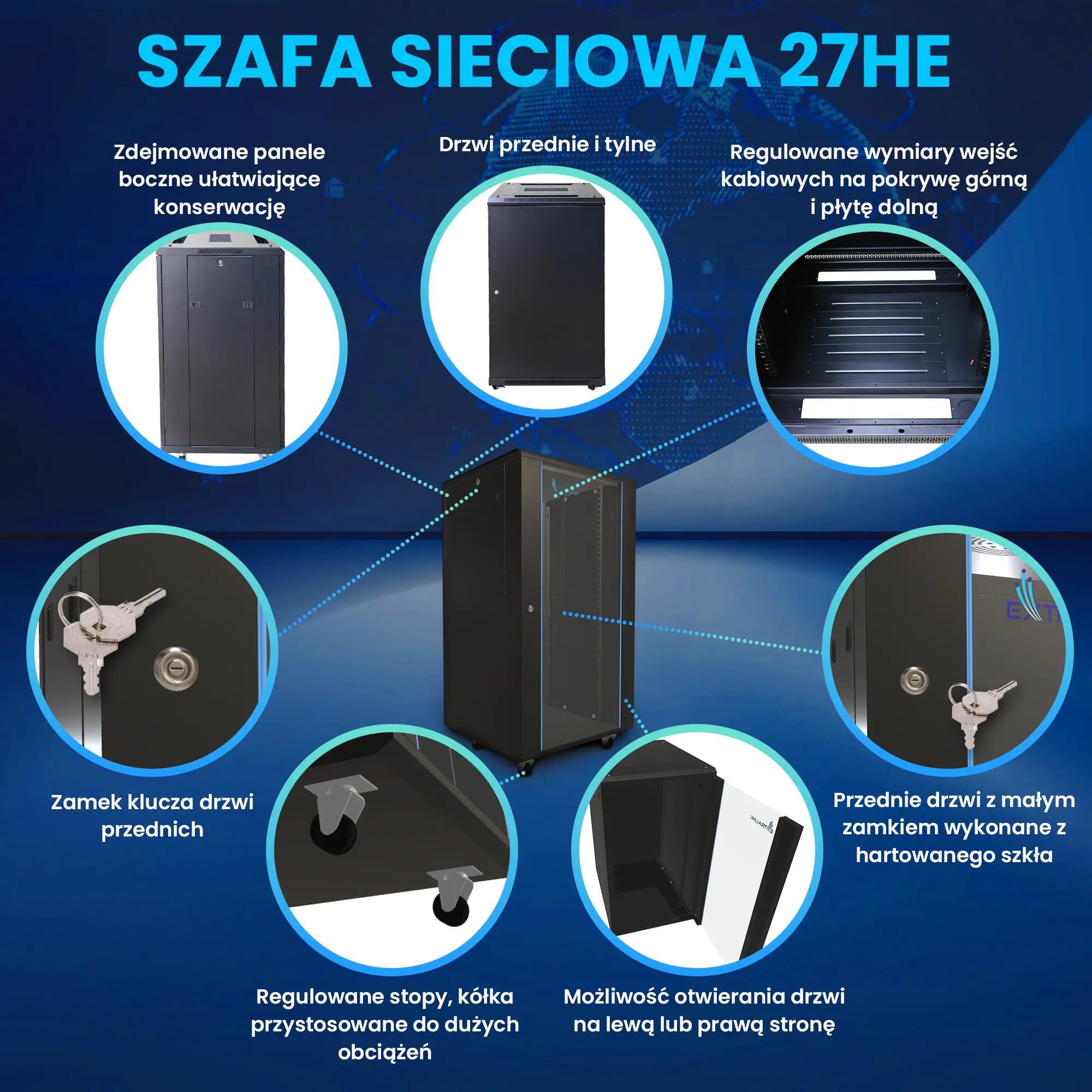 Extralink 27U 600x800 Czarna | Szafa rack | stojąca