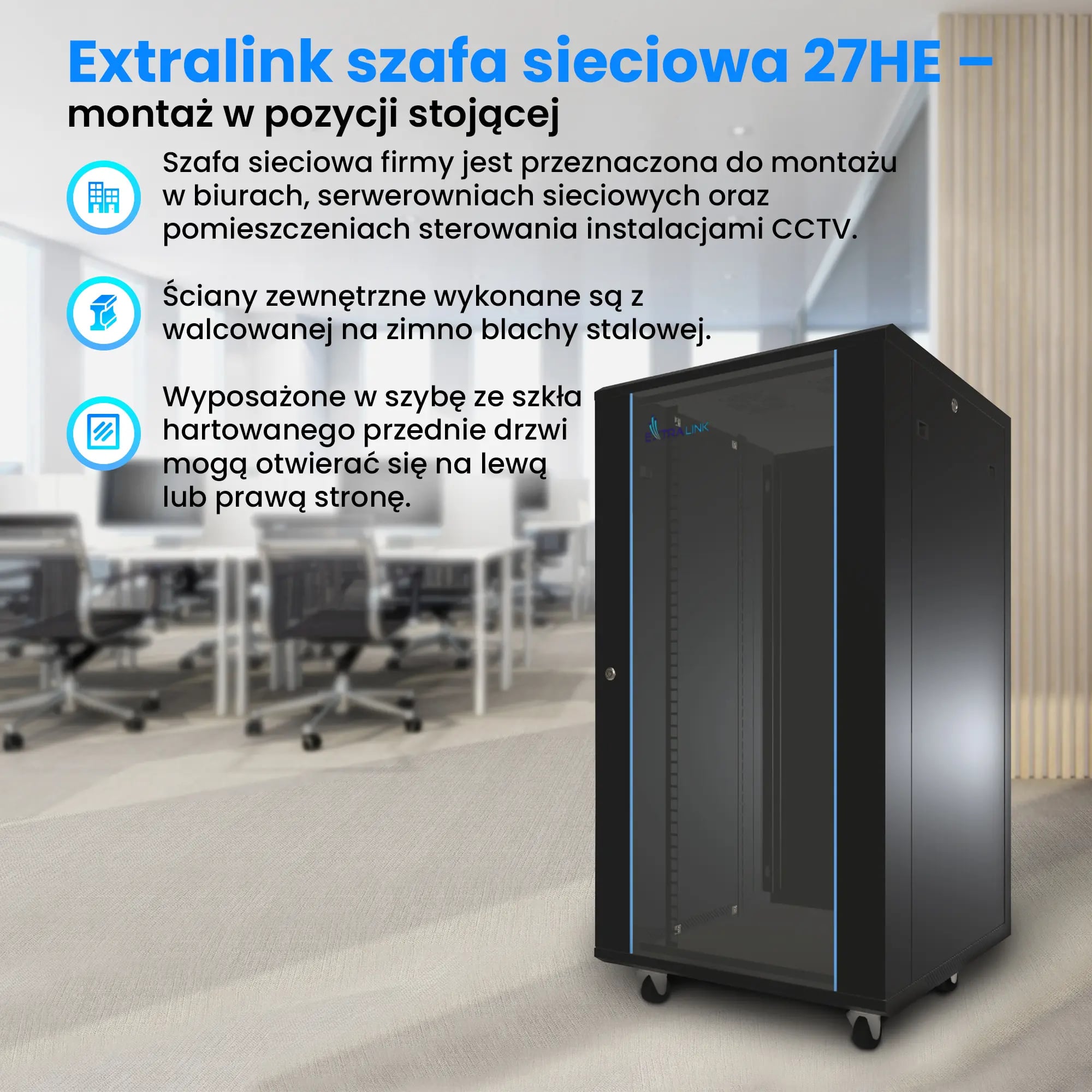 Extralink 27U 600x800 Czarna | Szafa rack | stojąca