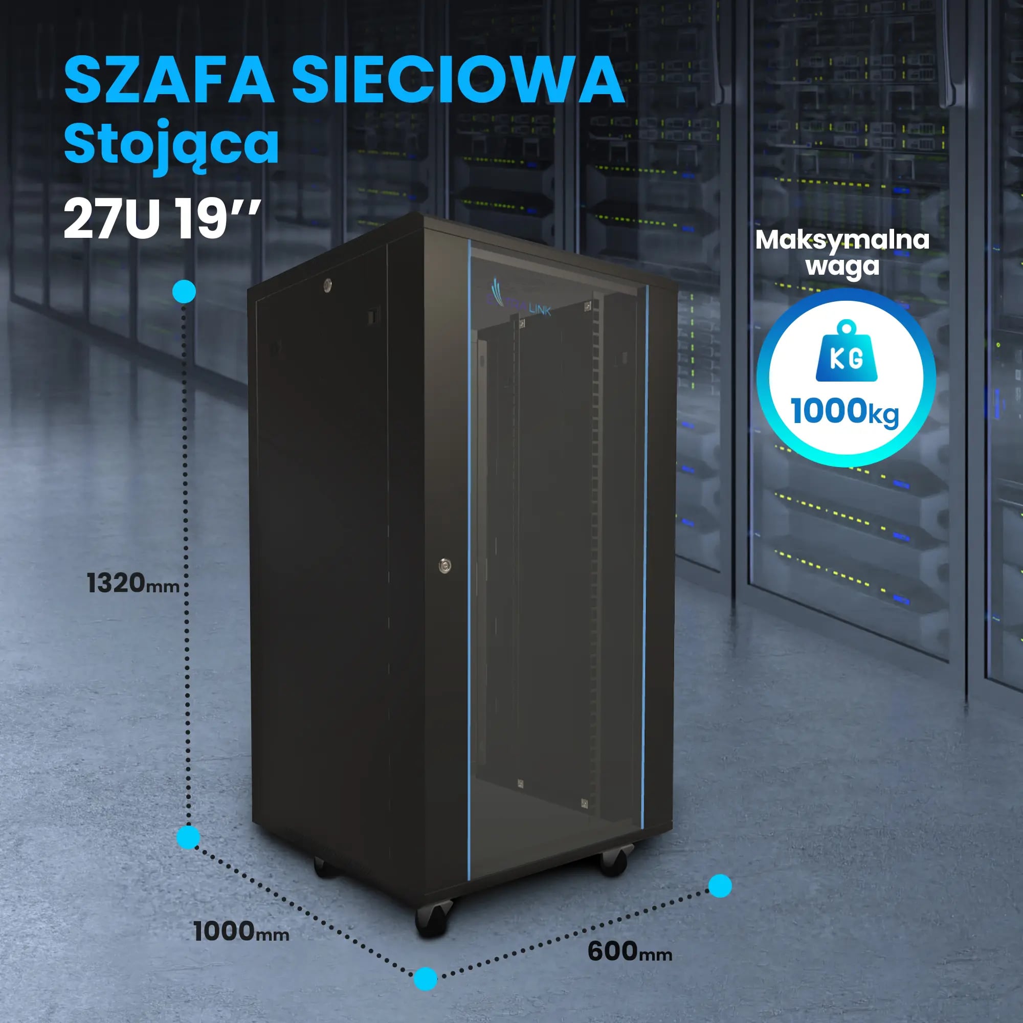 Extralink 27U 600x800 Czarna | Szafa rack | stojąca