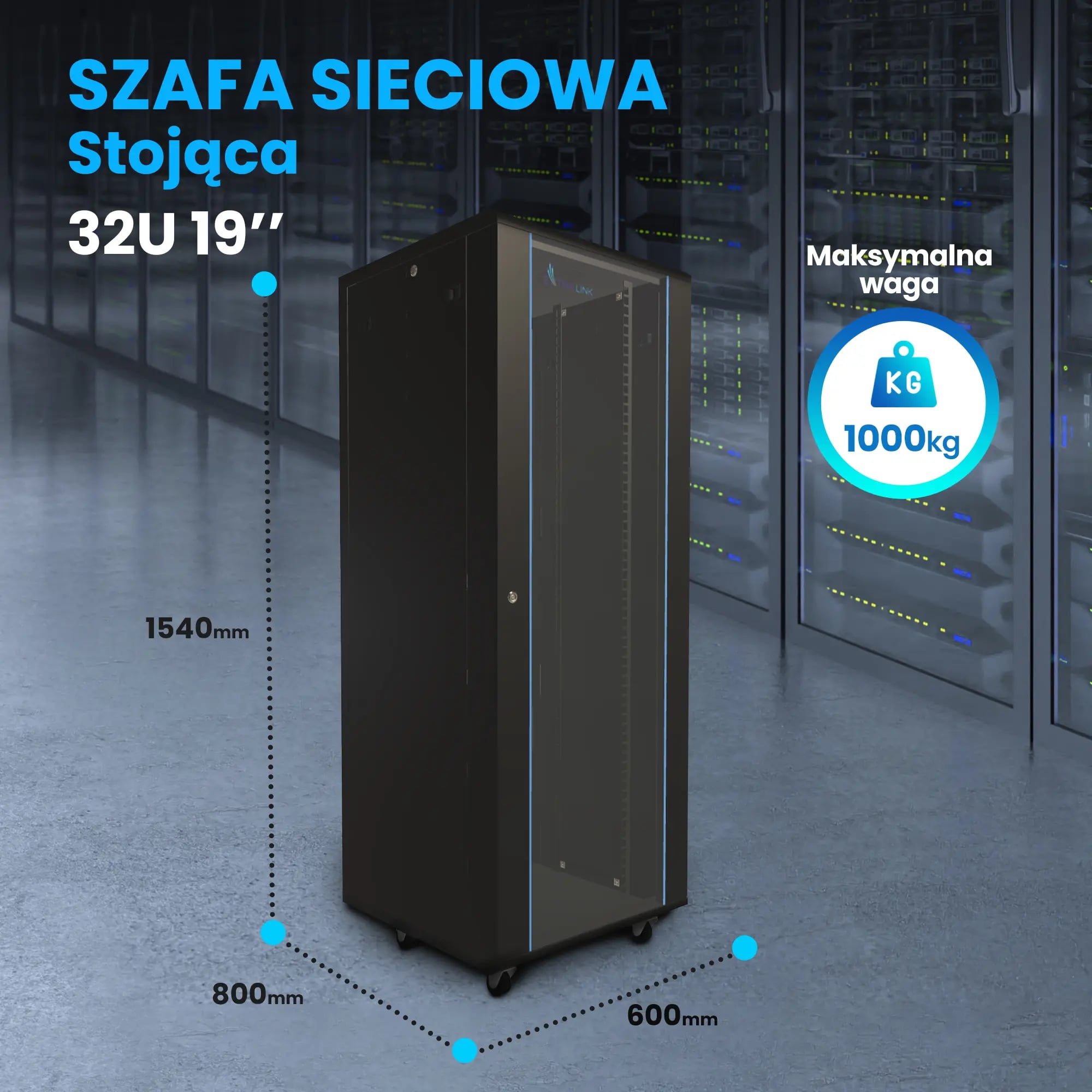 Extralink 32U 600x800 Czarna | Szafa rack | stojąca