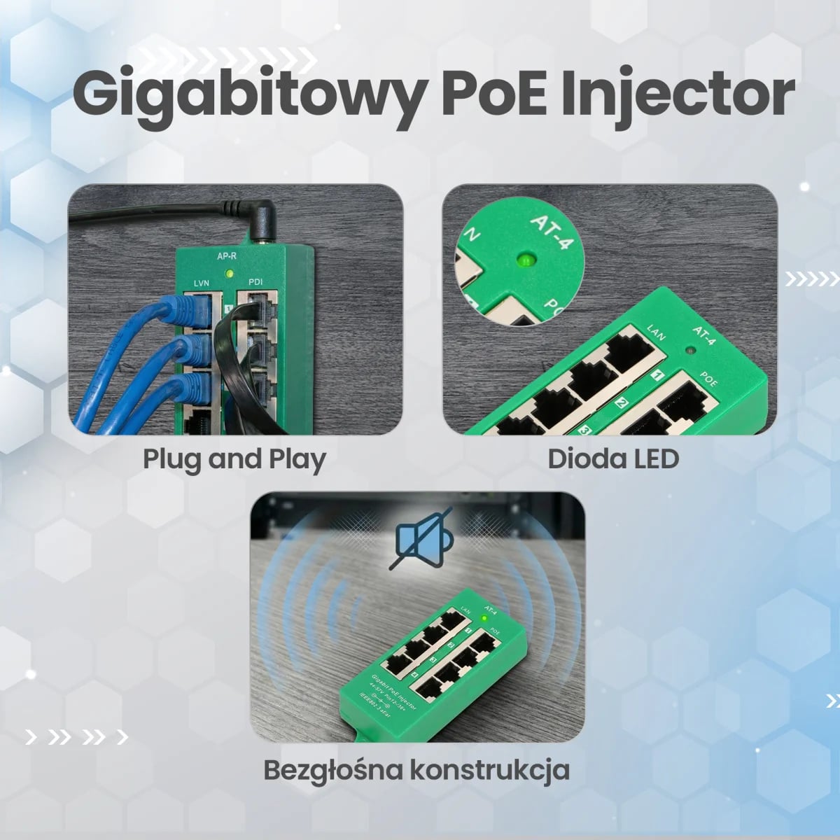 Extralink 4 Portowy | Gigabit PoE Injector | Aktywny, 4 porty Gigabit 802.3at/af, Mode A