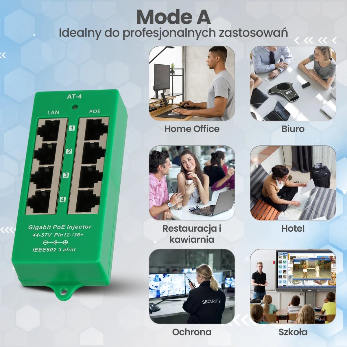 Extralink 4 Portowy | Gigabit PoE Injector | Aktywny, 4 porty Gigabit 802.3at/af, Mode A