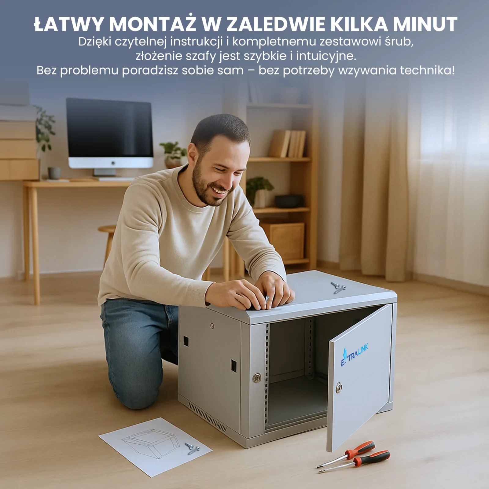 Extralink 9U 600x450 ASP Szara | Szafa rack | montowana na ścianie, drzwi blaszane pełne