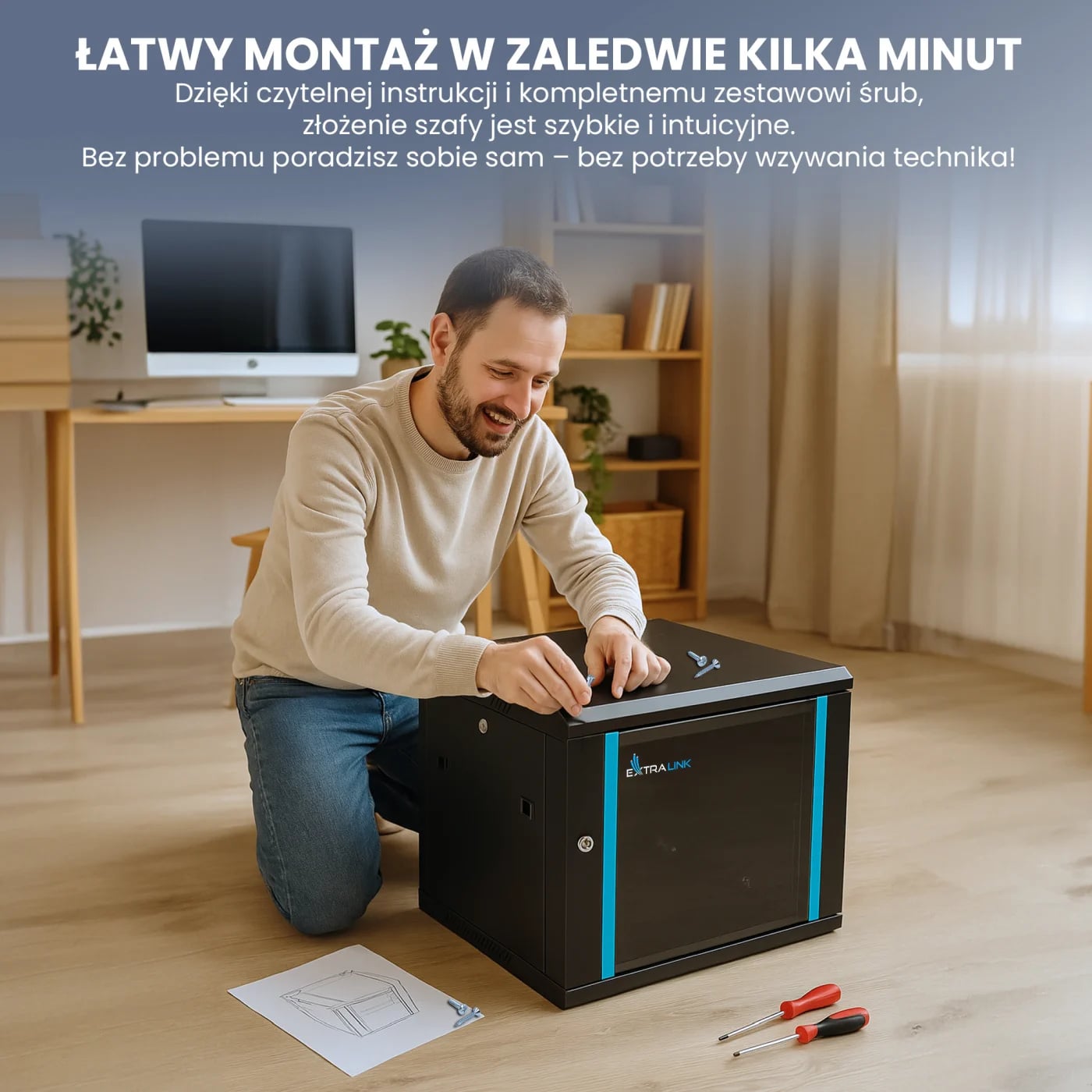 Extralink 9U 600x600 AZH Czarna | Szafa rack | montowana na ścianie, dwusekcyjna