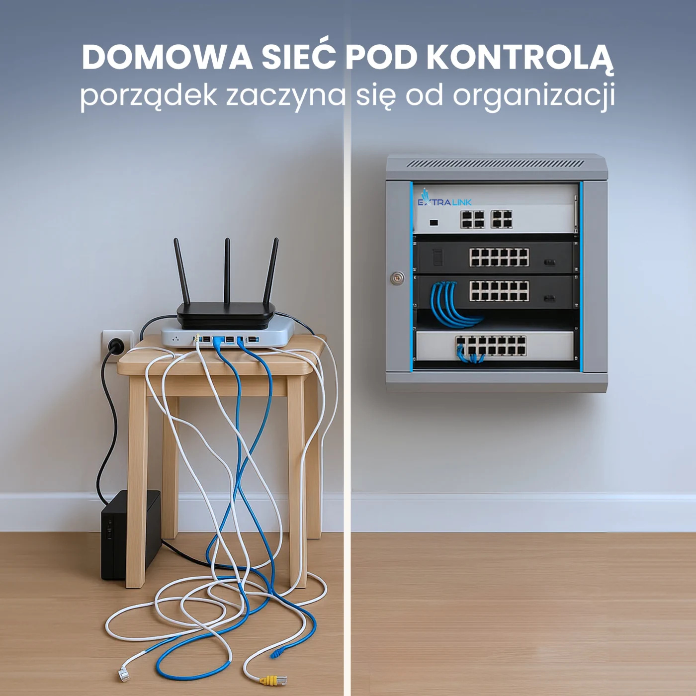 Extralink 9U 600x600 AZH Szara | Szafa rack | montowana na ścianie, dwusekcyjna