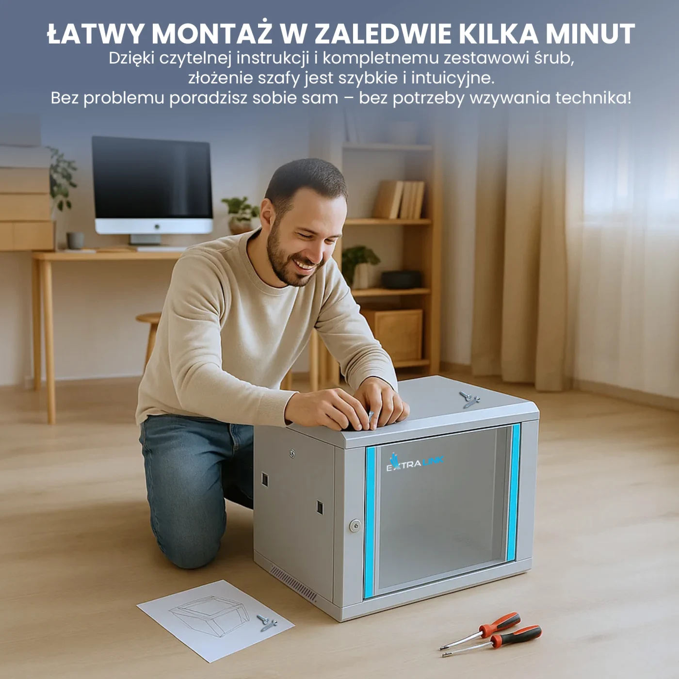 Extralink 9U 600x600 AZH Szara | Szafa rack | montowana na ścianie, dwusekcyjna