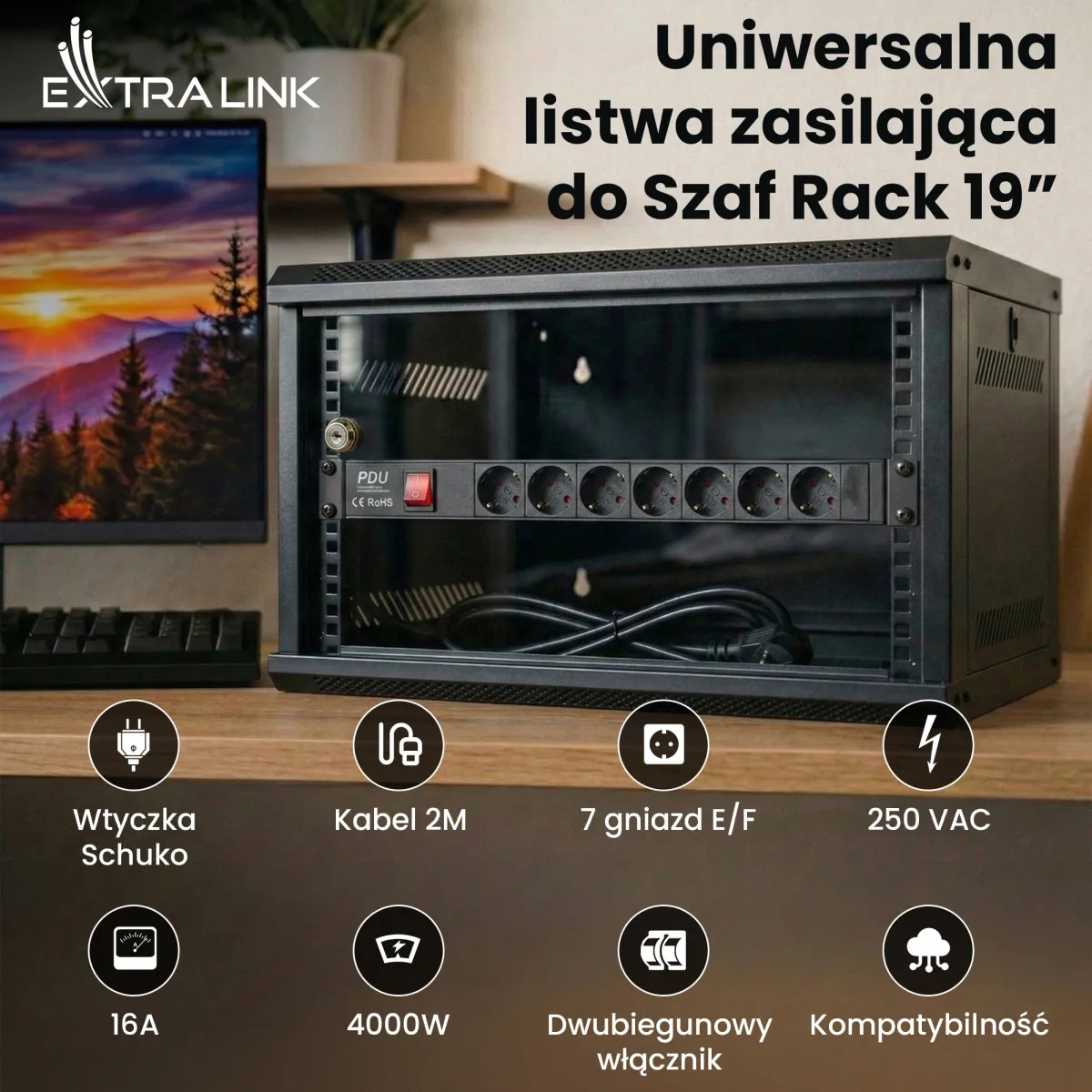 Extralink EXPDU7EU SW | Listwa zasilająca | 19