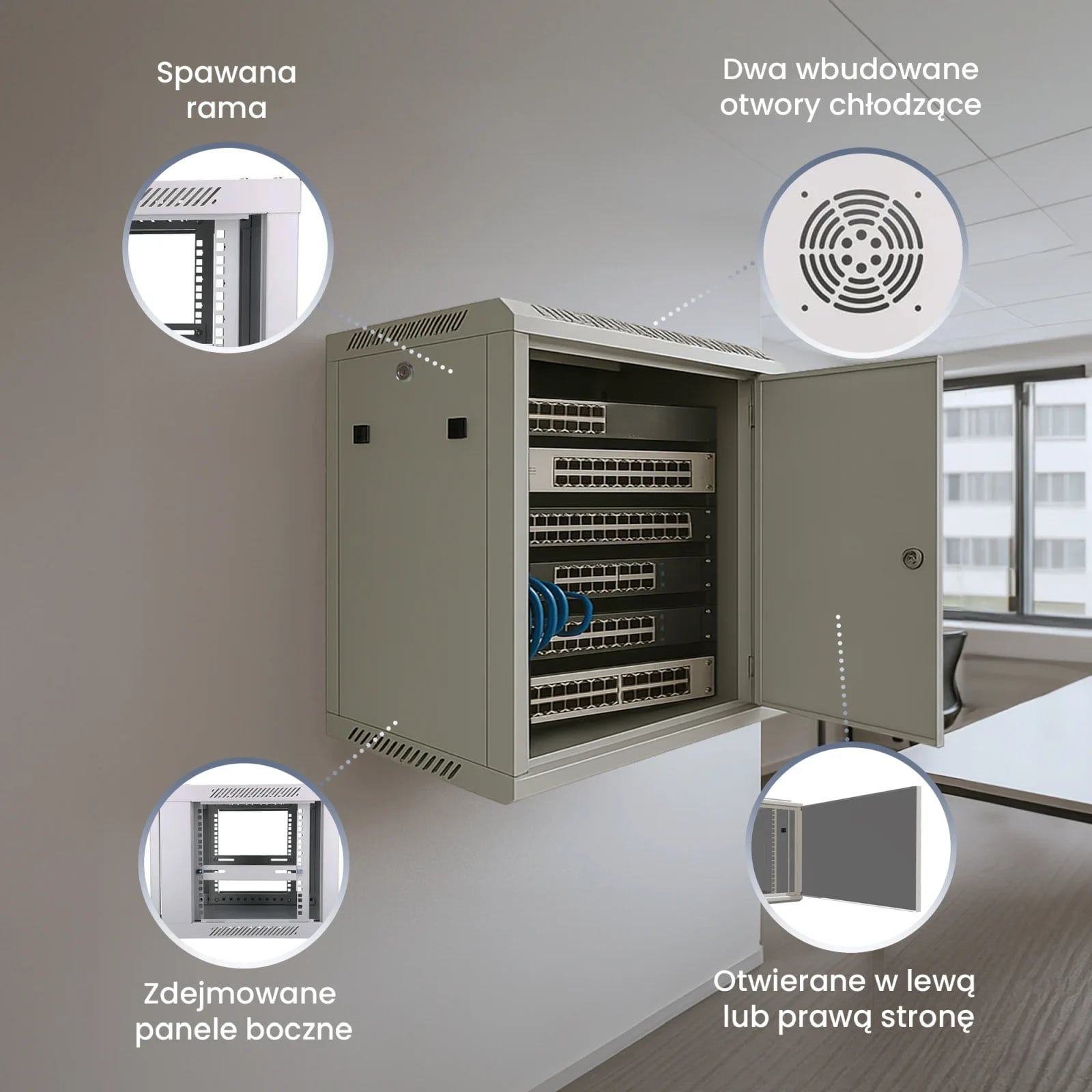 Extralink 6U 600x600 ASP Szara | Szafa rack | montowana na ścianie, drzwi blaszane pełne