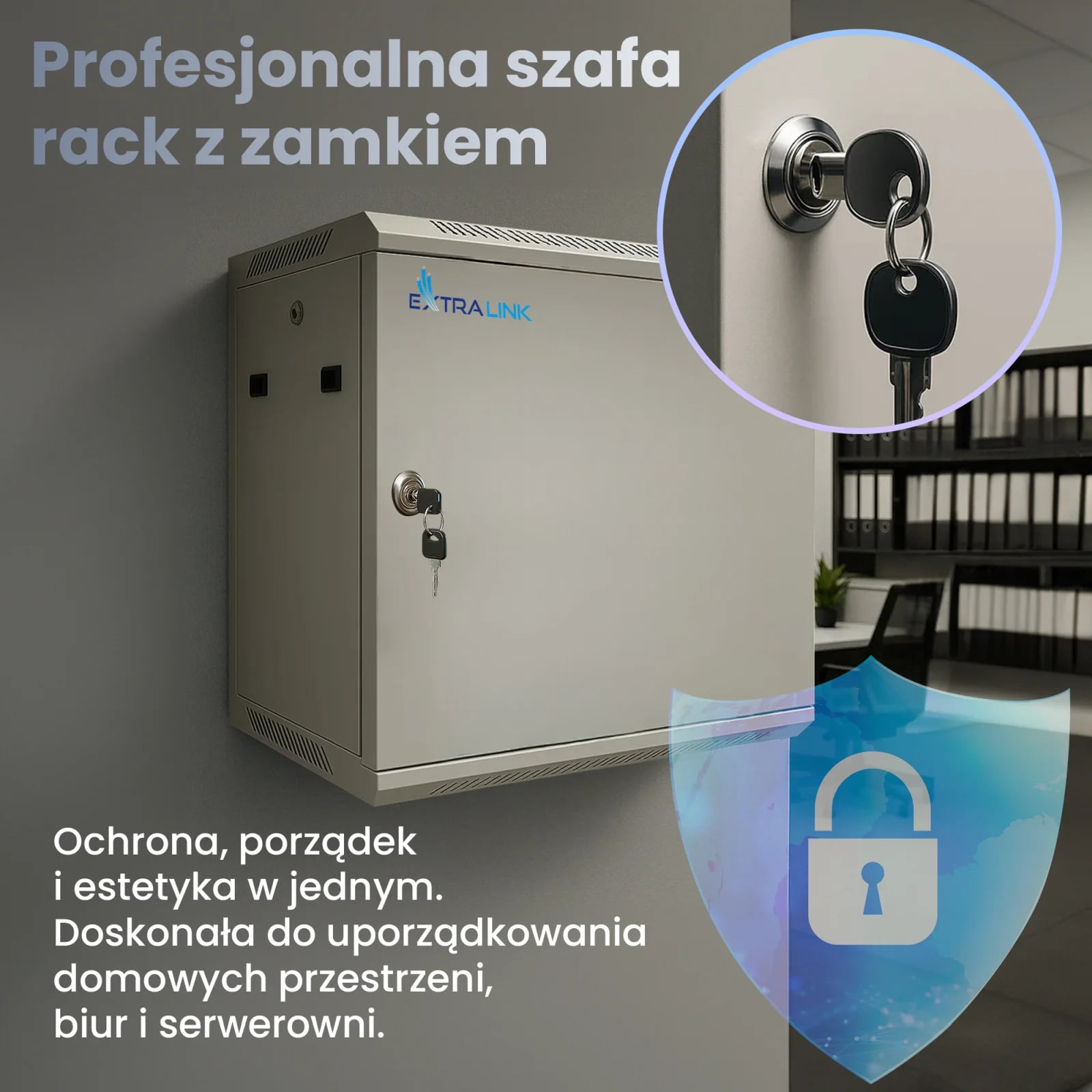Extralink 12U 600x600 ASP Szara | Szafa rack | montowana na ścianie, drzwi blaszane pełne
