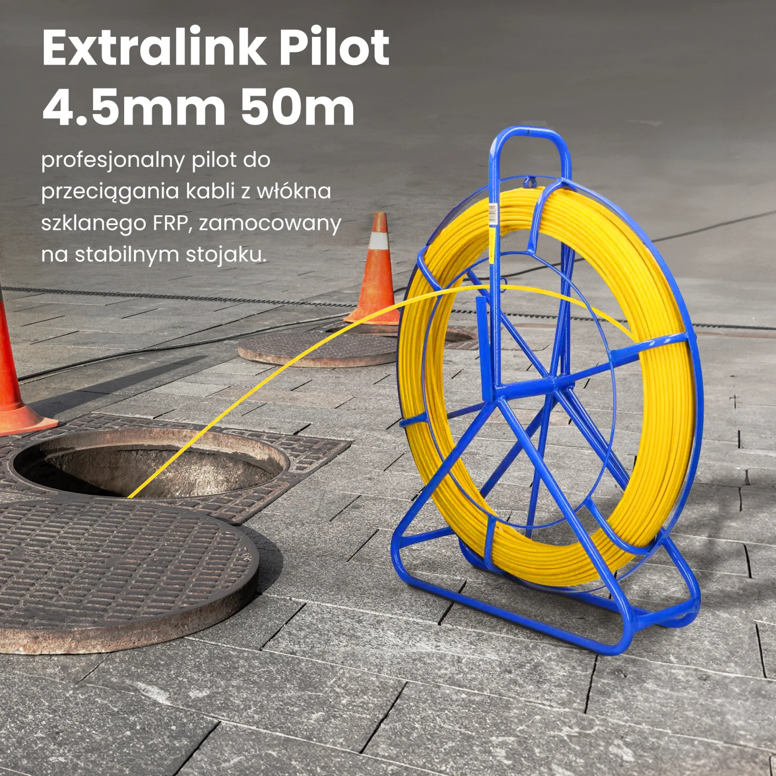 Extralink Pilot 4.5mm 50m | Pilot do przeciągania kabli | włókno szklane FRP, śr. 4,5mm, dł. 50m, żółty