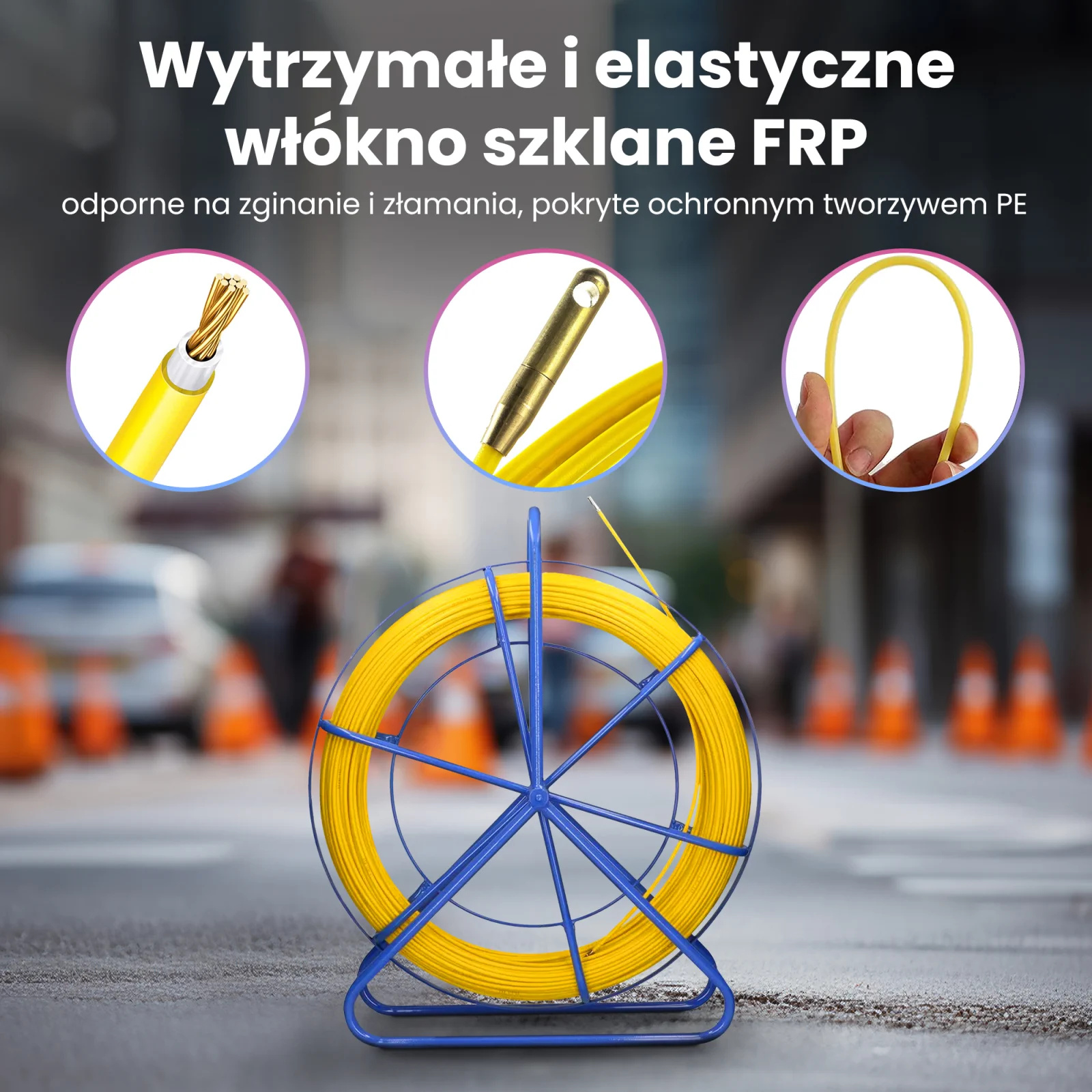 Extralink Pilot 4.5mm 100m | Pilot do przeciągania kabli | włókno szklane FRP, śr. 4,5mm, dł. 100m, żółty